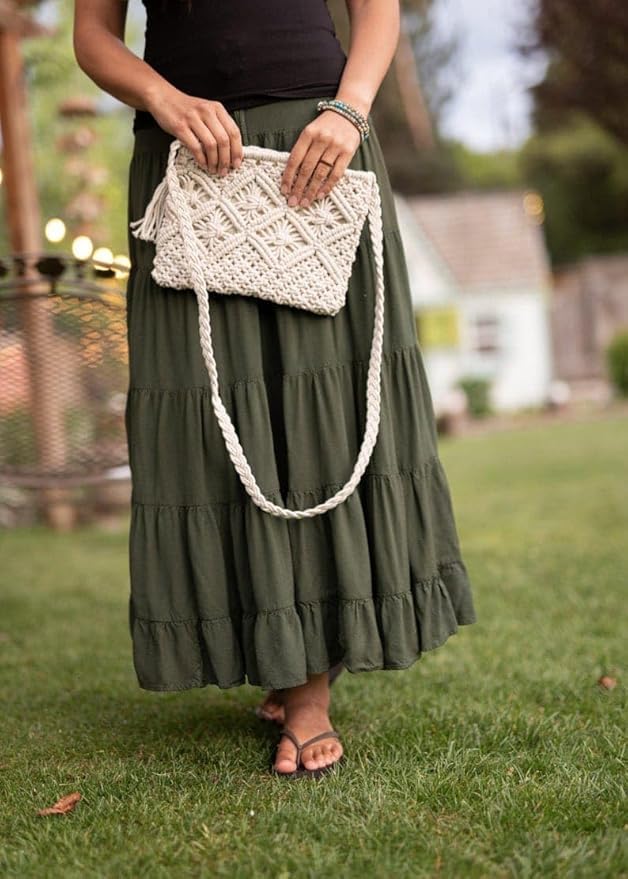 Saaz Cotton Macrame Tote Bag for Women - Handmade Knitted Shoulder Bag, Lightweight Hollow Beach Bag, White - Perfect for Shopping, Travel & Beach Outings