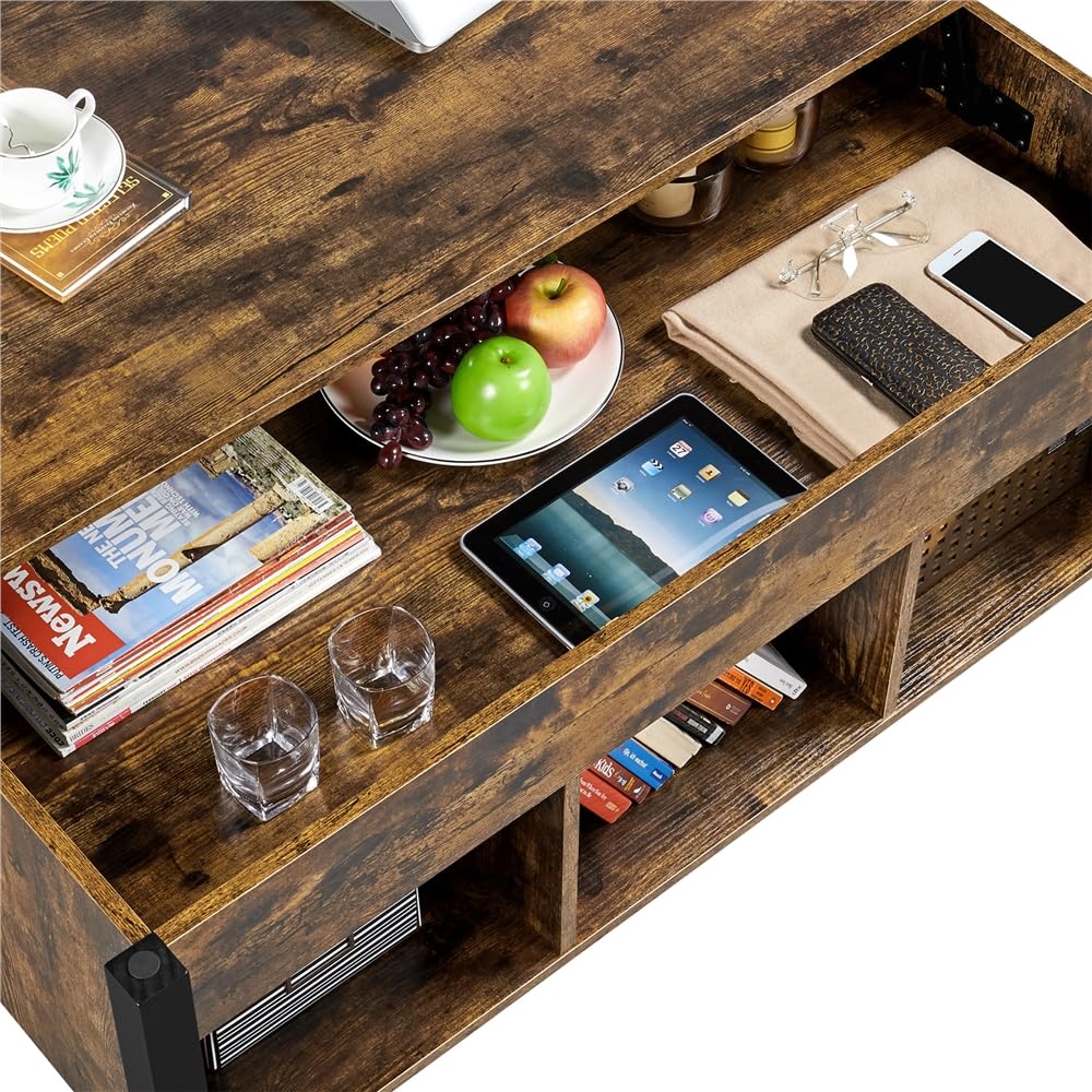 Yaheetech Rustic Lift Top Coffee Table with Hidden Storage & Shelf - 47.5