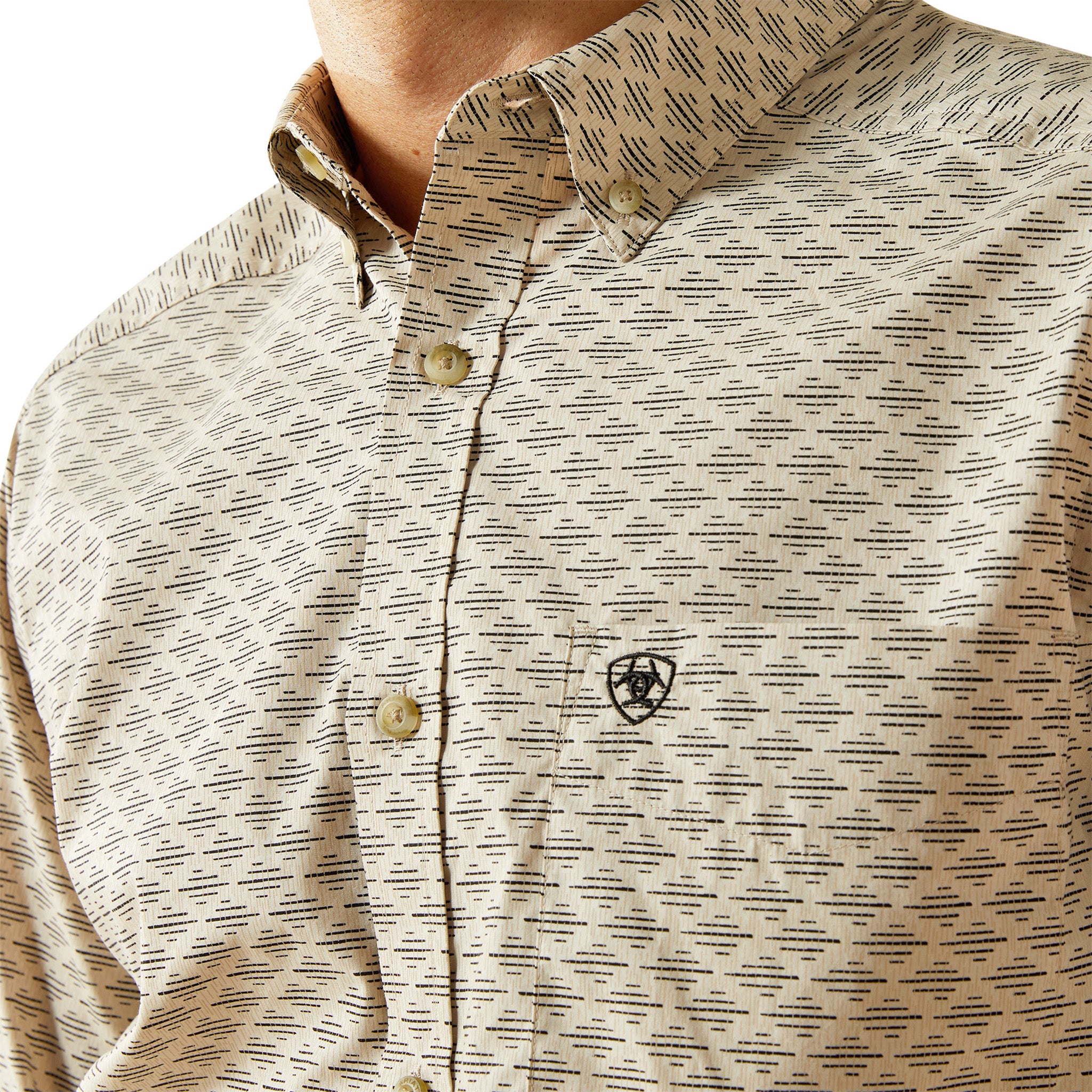 Ariat Men's Khaki Sirius Fitted Shirt - Western Style Long Sleeve Work Shirt for Ranch, Rodeo & Outdoor Activities