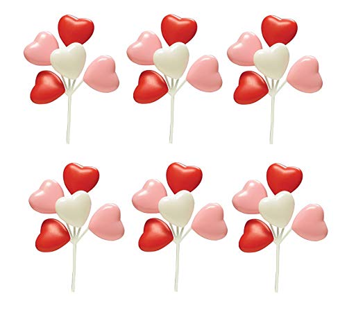 Valentine's Day & Mother's Day Heart Balloon Clusters - 6 Pack Reusable Plastic Cake & Cupcake Toppers for Birthday, Wedding, Baby Shower Decorations | Oasis Supply
