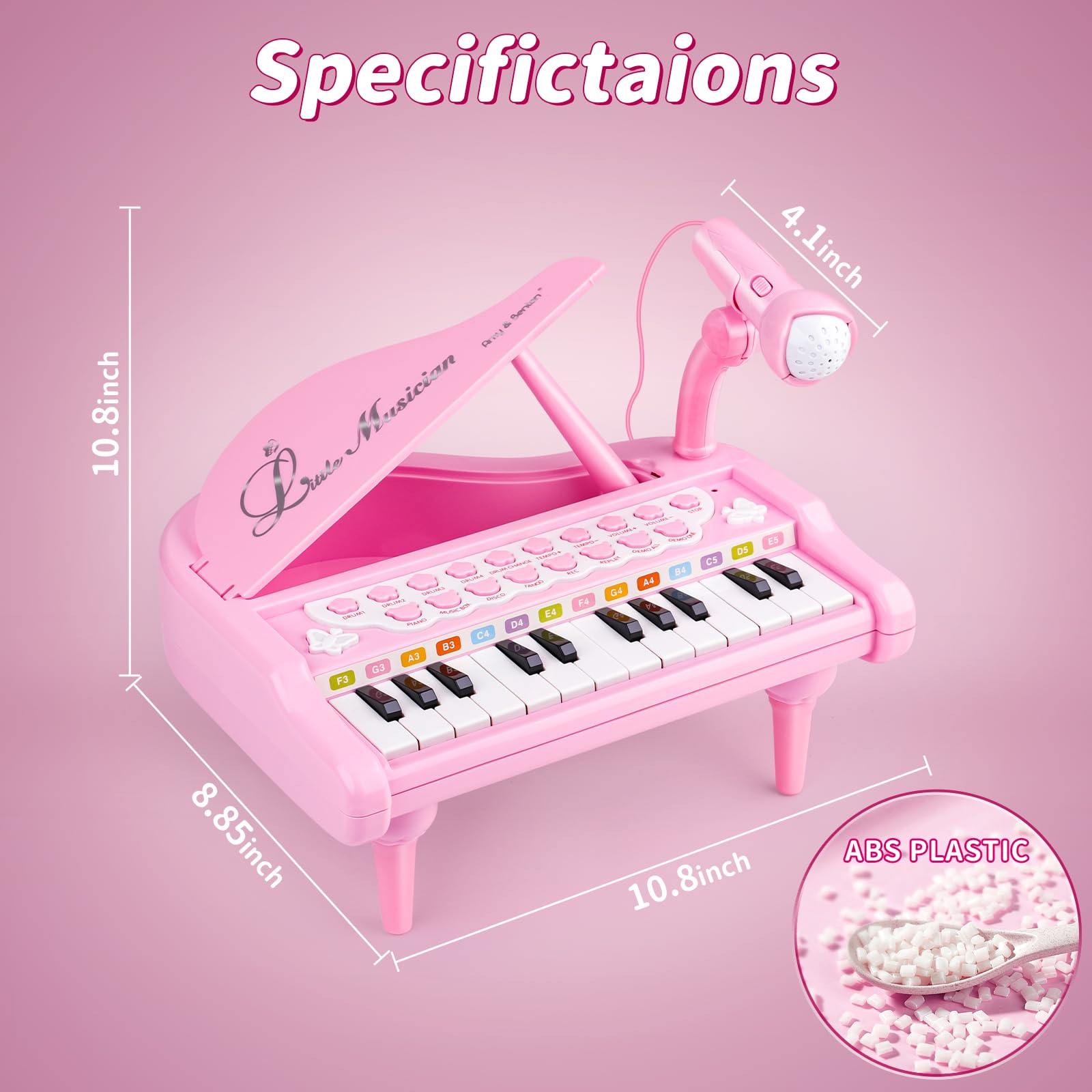 Pink Toy Piano for Toddlers - Amy&Benton Kids Keyboard Musical Instrument for 1 2 3 Year Old Girls | Perfect Birthday Gift & Early Learning Toy for Nursery, Playroom & Preschool