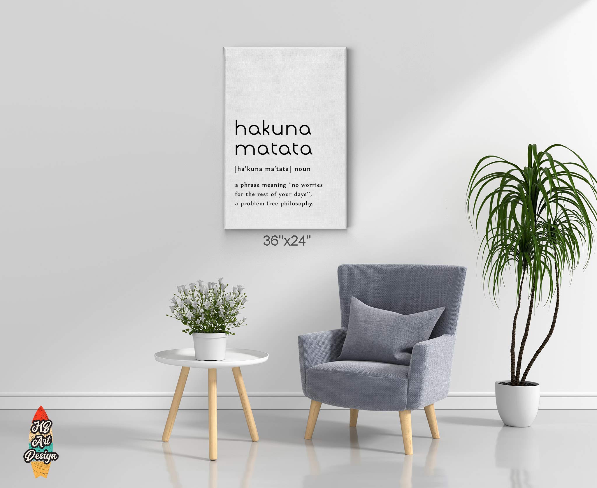 Hakuna Matata Definition Wall Art - 36x24 Inch Inspirational Canvas Print for Home & Office Decor - Funny Quote Dictionary Art for Living Room, Bedroom, Kitchen & Bathroom - Ready to Hang Farmhouse Style Decor