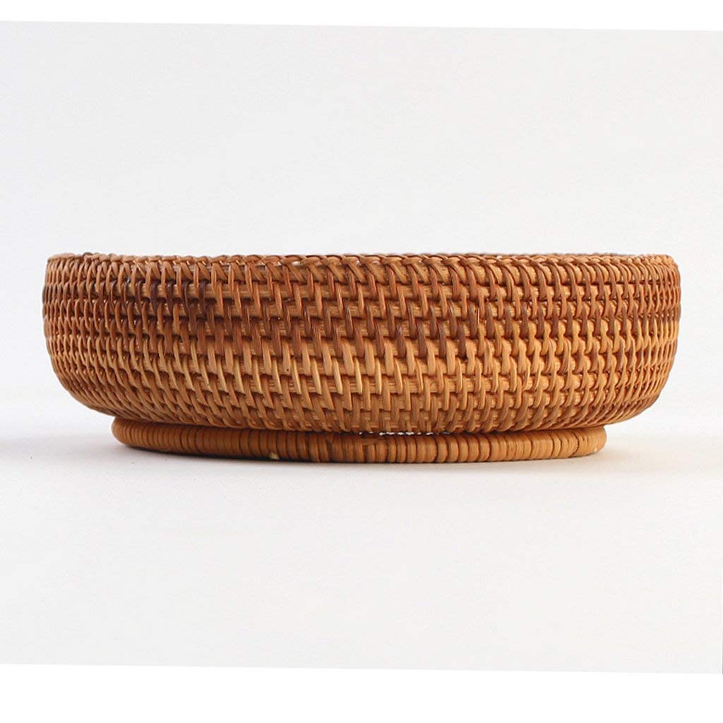 Hand-Woven Round Multi-Purpose Tray - Natural Rattan Fruit Bowl, Food Serving Basket, Home Decor Storage Organizer - Perfect for Kitchen, Dining Table, Coffee Bar & Bathroom Countertop