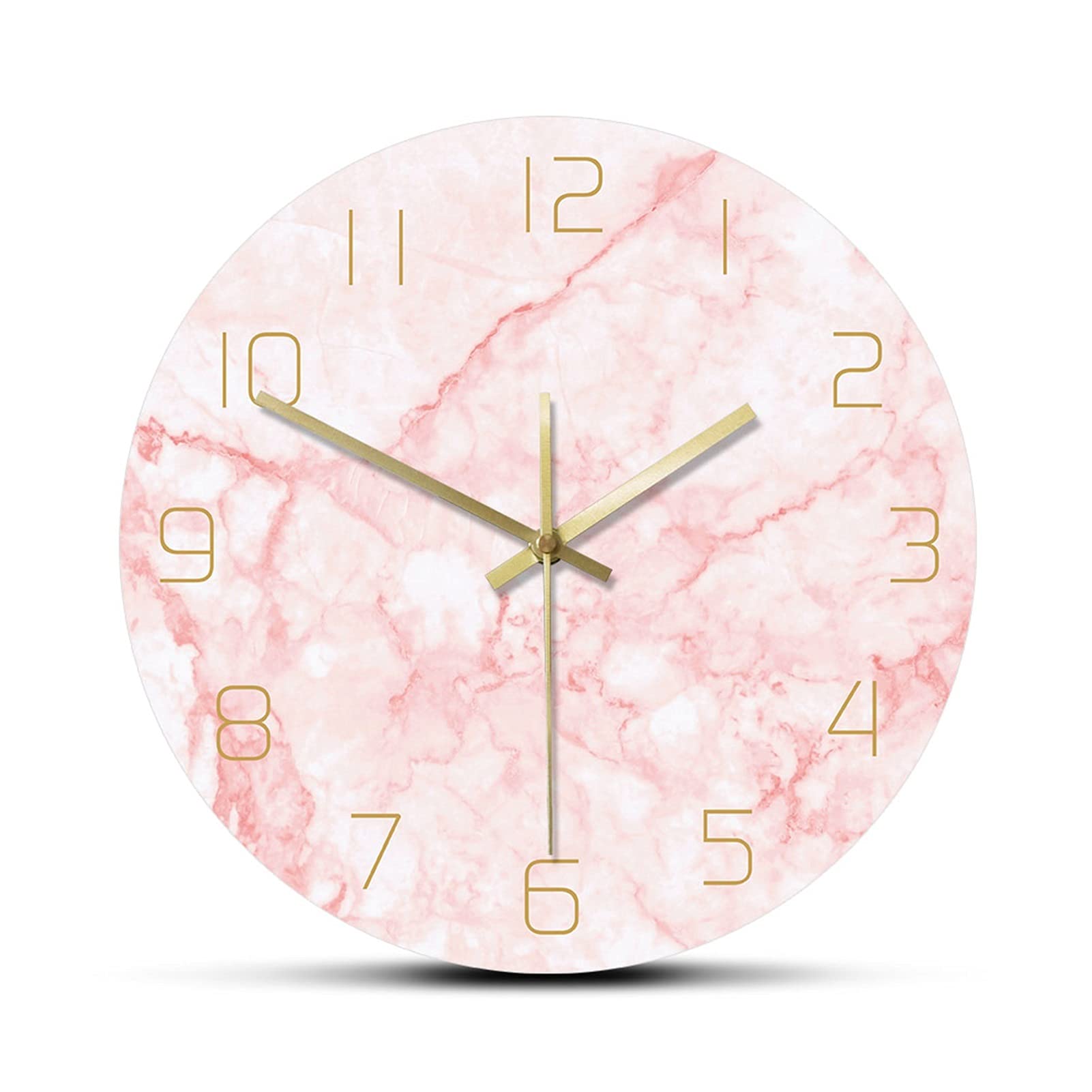 JSJJEDC Pink Marble Round Wall Clock - Silent No Ticking, Modern Minimalist Decor for Living Room, Bedroom, Office - Perfect Home & Office Decoration for Stylish Interiors