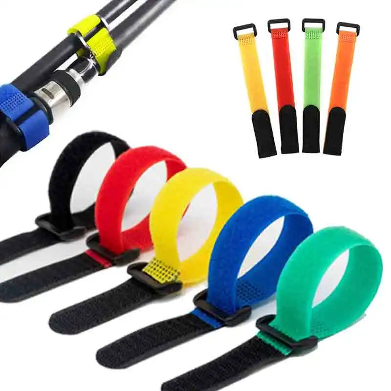 Durable Fishing Rod Tie Holder Set - 10 Adjustable Hook Loop Straps for Secure Rod Storage | Perfect for Boat, Kayak, and Shore Fishing Gear Organization