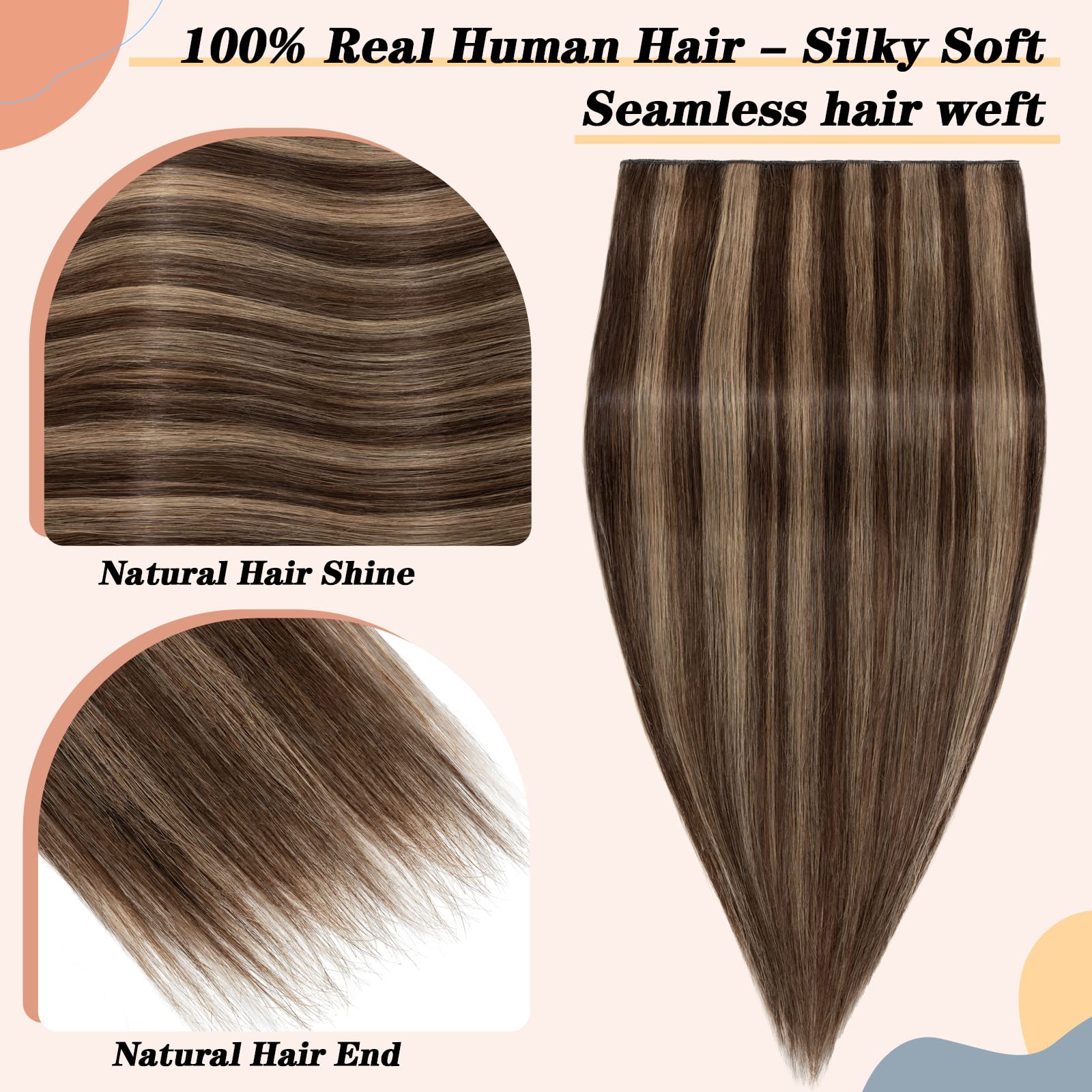 S-noilite Clip in Human Hair Extensions 100% Real Human Hair - Balayage Highlights, 20 Inch, 95g (#4/27 Medium Brown/Dark Blonde) - 5 Clips for Full Head Coverage & Natural Volume - Perfect for Daily Styling, Parties & Special Occasions