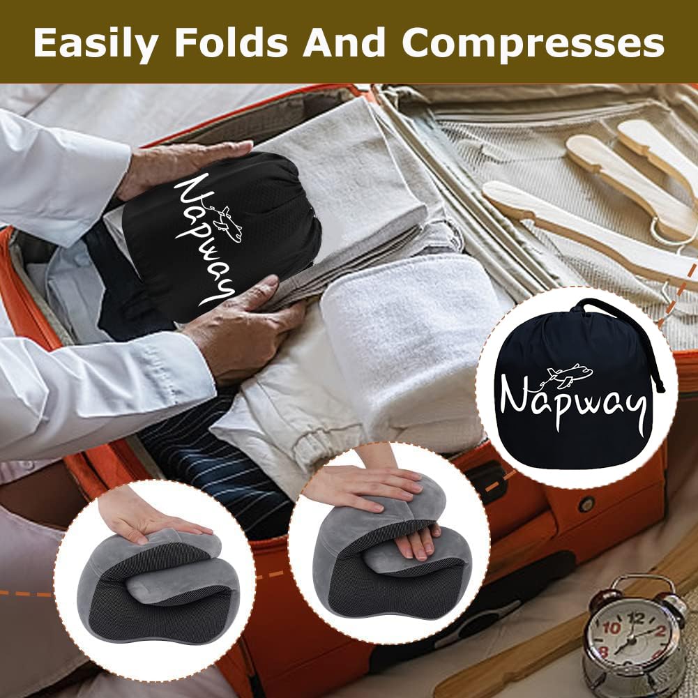 NAPWAY Memory Foam Travel Neck Pillow - 360° Neck Support for Airplane, Car & Train Rides | Washable Cover | Ergonomic Sleeping Pillow for Long Flights & Road Trips | Perfect Travel Accessory for Business & Vacation