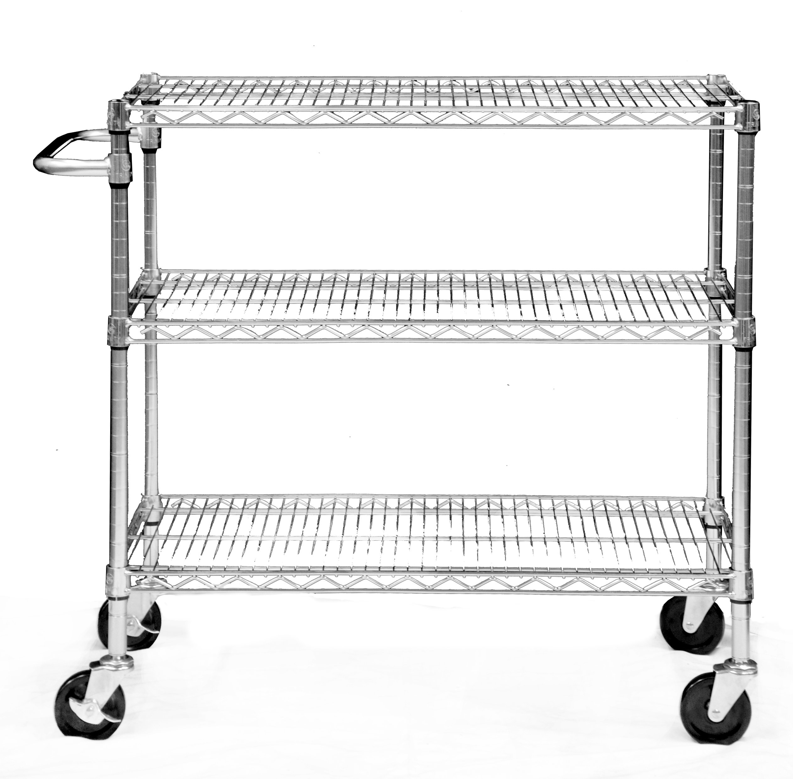 TRINITY EcoStorage Heavy Duty 3-Tier Rolling Utility Cart - 800 lb Capacity Chrome Metal Shelving Unit (40.25