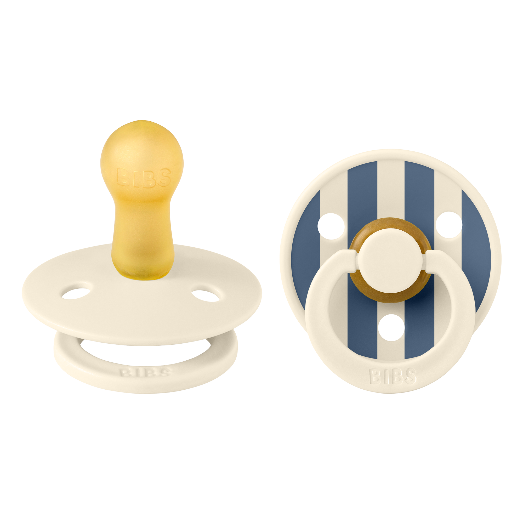 BIBS Studio Collection Round Pacifiers - Twin Pack (Pinstripe) - Soothing Baby Dummies for Newborns & Infants - Perfect for Daycare, Travel & Bedtime Comfort