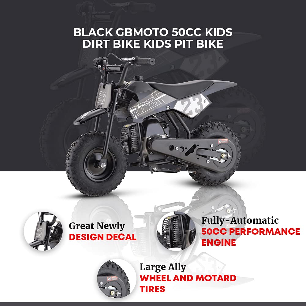 50cc Kids Pit Bike - Black 2-Stroke Gas Dirt Bike for Off-Road & Trail Riding | Youth Mini Motorcycle for Boys & Girls