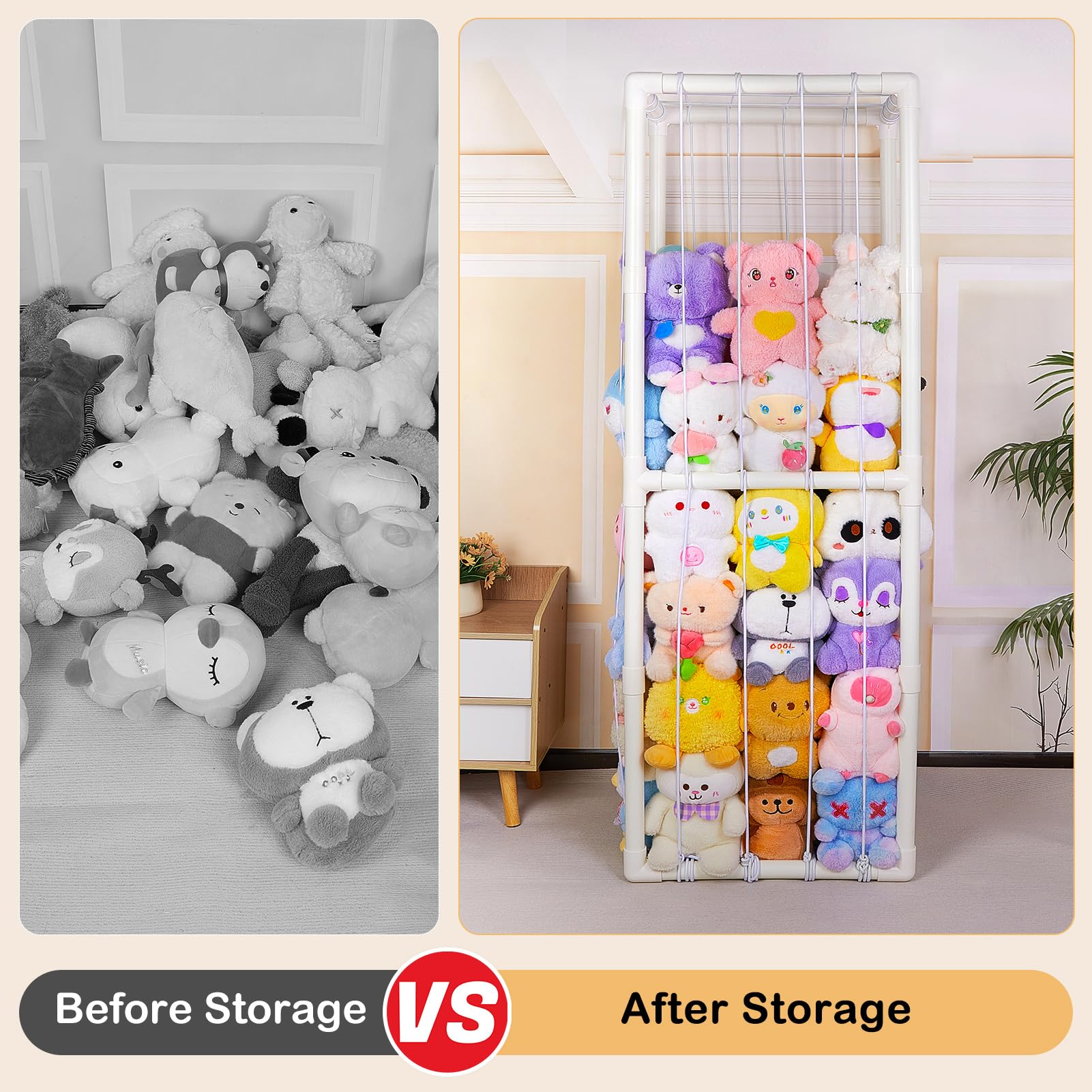 FIOBEE Thick PVC Tube Stuffed Animal Storage Organizer with Elastic Band - Large Plush Toy Holder for Kids Nursery, Playroom, Bedroom | Durable Zoo-Themed Toy Organizer for Stuffed Animals, Dolls & Soft Toys (White) - Perfect for Clutter-Free Kids Rooms & Toy Organization