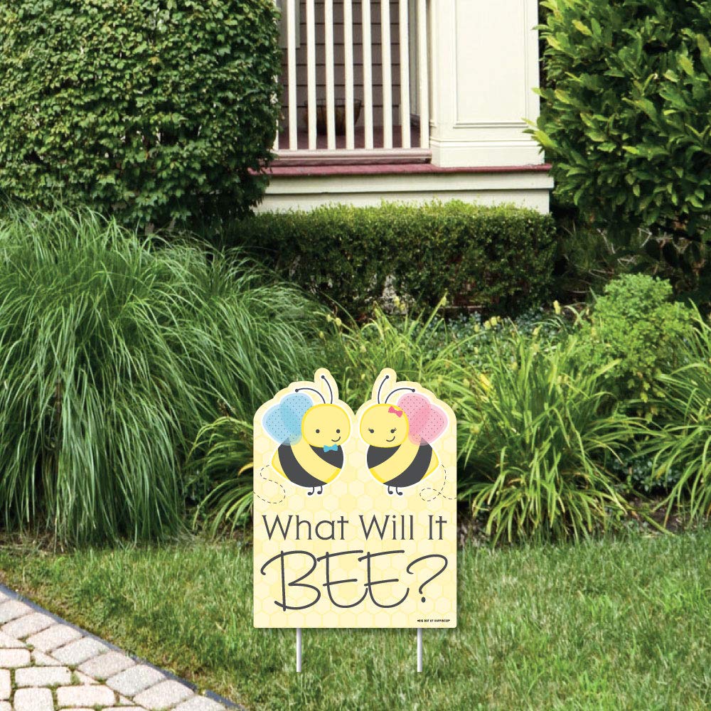 Big Dot of Happiness What Will it Bee Outdoor Lawn Sign - Gender Reveal Yard Decoration - 1 Piece for Baby Shower Party & Gender Announcement