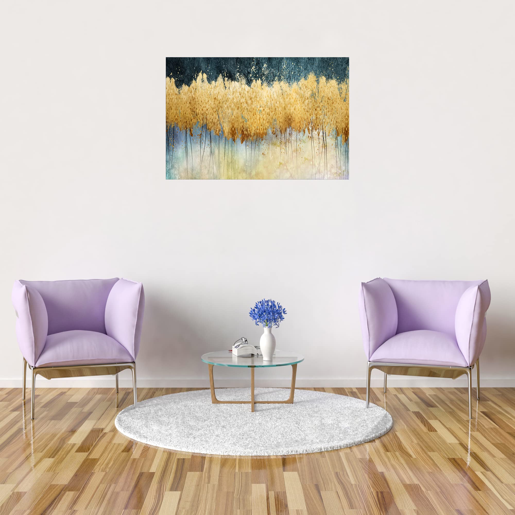 XXMWallArt FC2669 Abstract Golden Forest Canvas Painting - Modern Wall Decor for Living Room, Bedroom, Kitchen & Office | Handmade Canvas Prints for Home & Workspace Decor