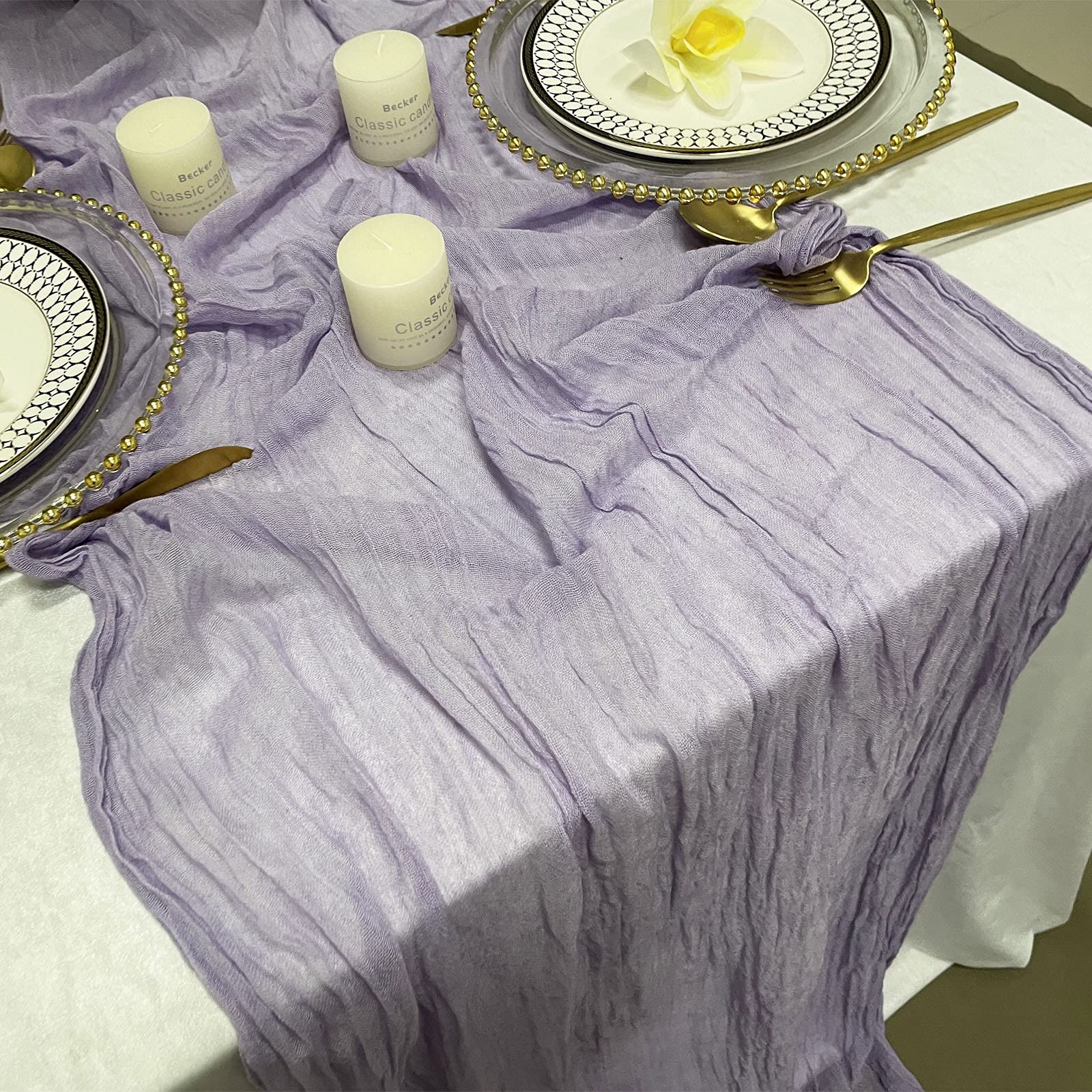 EHLDekol Cheesecloth Gauze Table Runner - 10ft Lavender Wedding Decor, Arch Draping & Event Centerpiece for Bridal Showers, Parties & Boho Home Decor