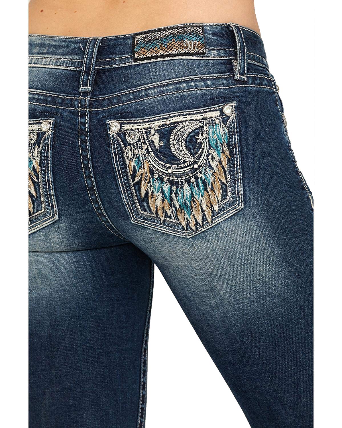 Miss Me Women's Medium Crescent Moon Dreamcatcher Chloe Bootcut Jeans - Stylish Denim Pants for Casual Wear, Night Out & Boho Fashion