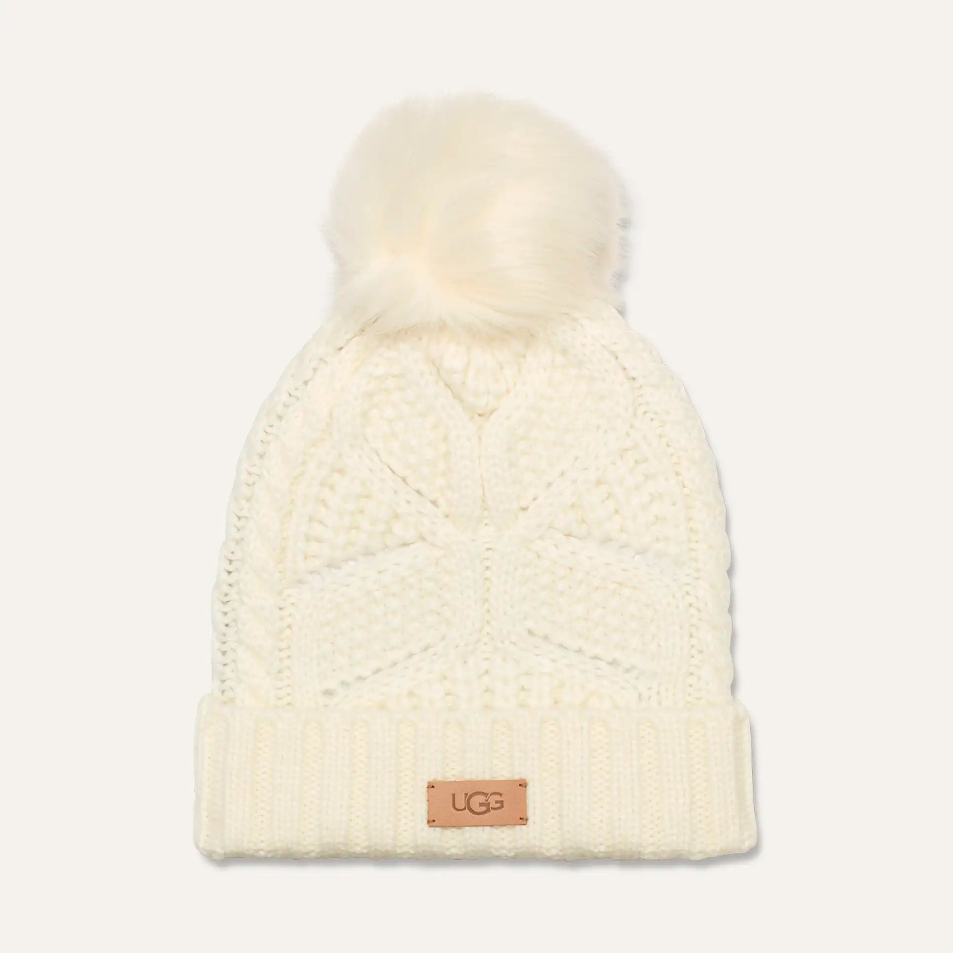 UGG Women's Cable Knit Beanie with Faux Fur Pom - Winter Warm Hat for Cold Weather & Outdoor Activities