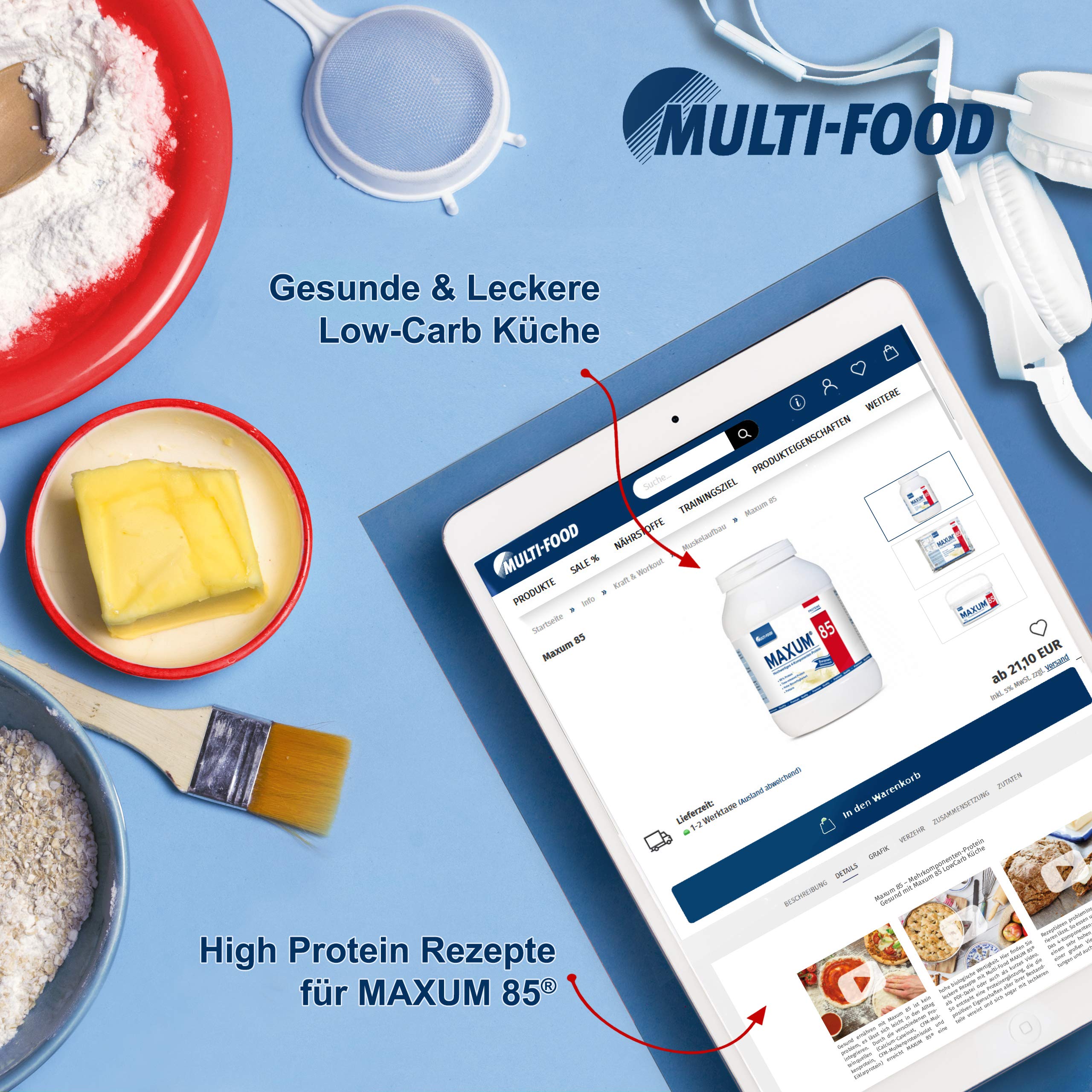 Premium Multi-Component Protein Powder - Maxum 85 - Whey Protein for Muscle Growth & Recovery - Perfect for Protein Shakes & Post-Workout - Neutral Flavor, 750g Canister - Ideal for Gym, Fitness & Bodybuilding