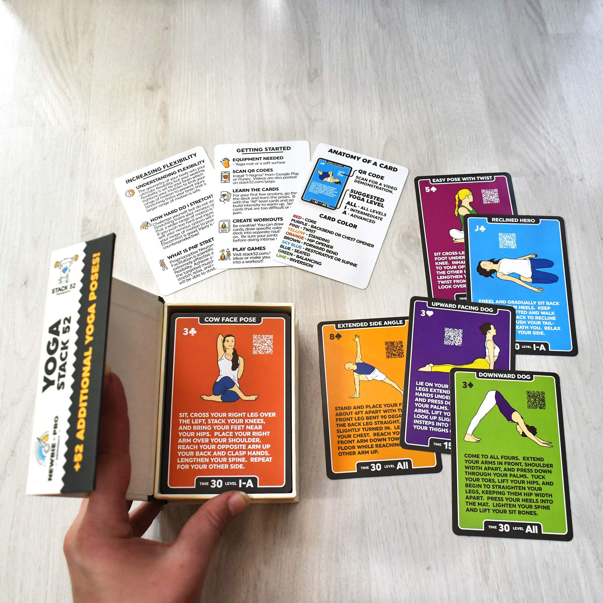 Yoga Exercise Cards Set - 50+ Poses from Beginner to Advanced | Designed by Certified Yoga Instructor | Includes Video Tutorials & Workout Games | Improve Fitness & Flexibility | Perfect for Home Practice, Studio Training & Travel