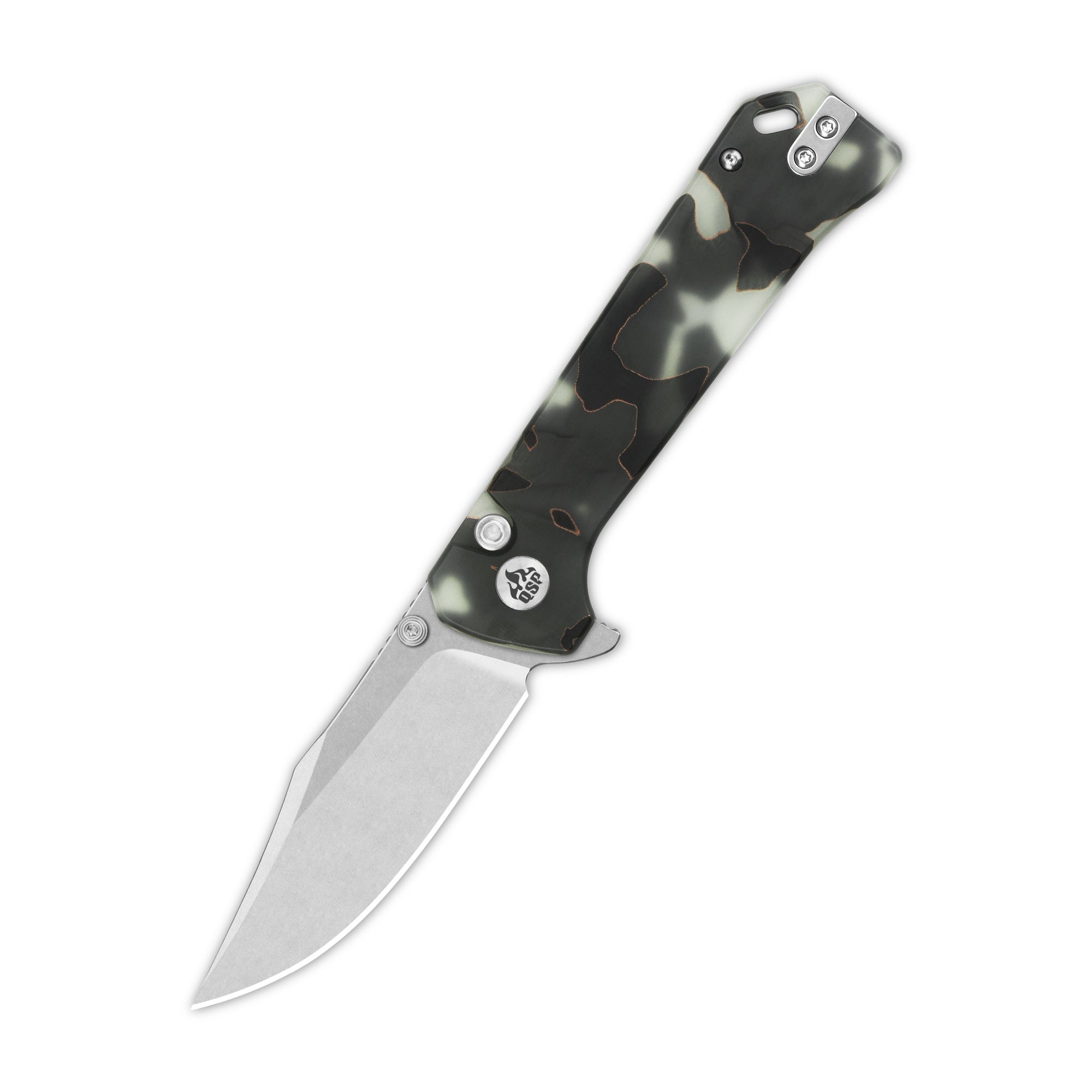 QSP Grebe Button Lock Pocket Knife - S35VN Steel Blade with Raffir Resin Glow in Dark Handle - EDC, Camping, Hiking & Outdoor Survival Tool