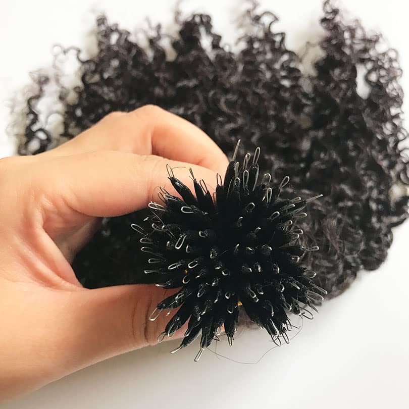 Malaysian Nano Ring Hair Extensions 100% Human Hair - Kinky Curly Nano Tip Beads for Women (12 Inch, 100 Strands, Black/Brown) | Natural Look Hair Extensions for Daily Wear, Parties & Special Occasions