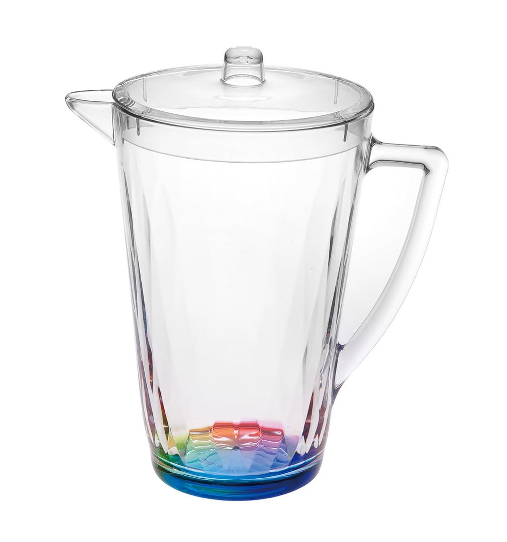 2.5 Quart BPA-Free Plastic Water Pitcher with Lid - Rainbow Design, Unbreakable, Leak-Proof Spout - Perfect for Iced Tea, Juice, Lemonade & Summer Drinks