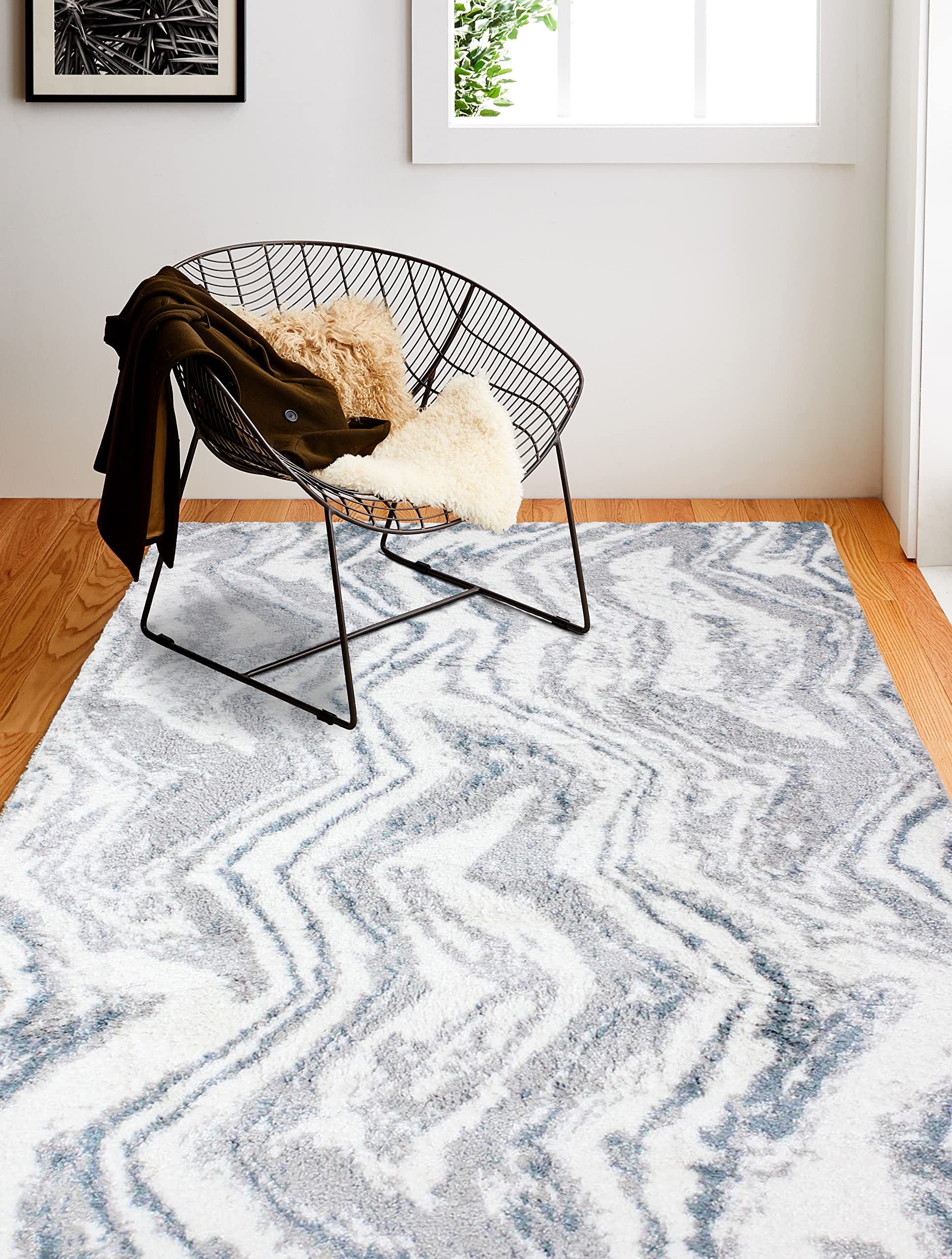 Bashian Collection Luxury Power Loom Polyester Area Rug - 8.6' x 11.6' Runner Rug for Entryway, Living Room, Bedroom - Soft & Durable Home Decor in White/Grey - Perfect for High Traffic Areas & Modern Interior Design