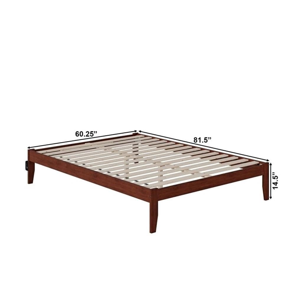 BOWERY HILL Modern Solid Wood Queen Bed Frame with USB Charging Ports - Walnut Finish for Bedroom Decor | Perfect for Contemporary Homes & Guest Rooms
