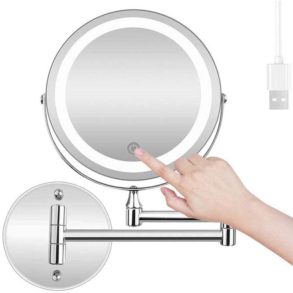 10X Magnification Double Sided Folding LED Bathroom Mirror - 360° Swivel Retractable Vanity Mirror with Adjustable Lighting for Makeup, Shaving & Skincare | Perfect for Home, Hotel & Salon Use