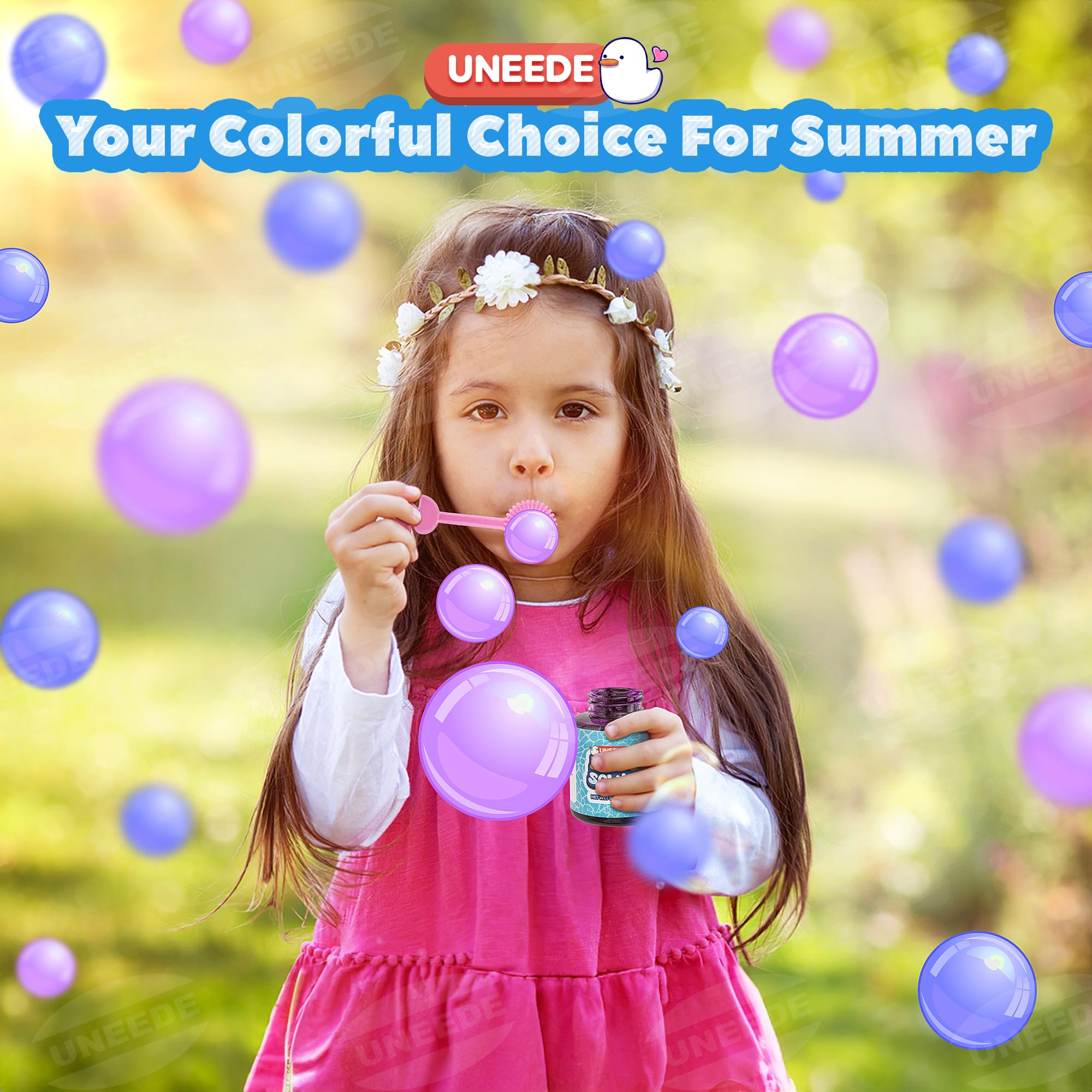 UNNEEDE Premium Bubble Solution Refill 2 Pack (200ml/7oz Each) - Non-Toxic Bubble Liquid for Bubble Machines & Bubble Toys - Vibrant Purple & Blue Bubbles for Kids Outdoor Play, Birthday Parties & Backyard Fun