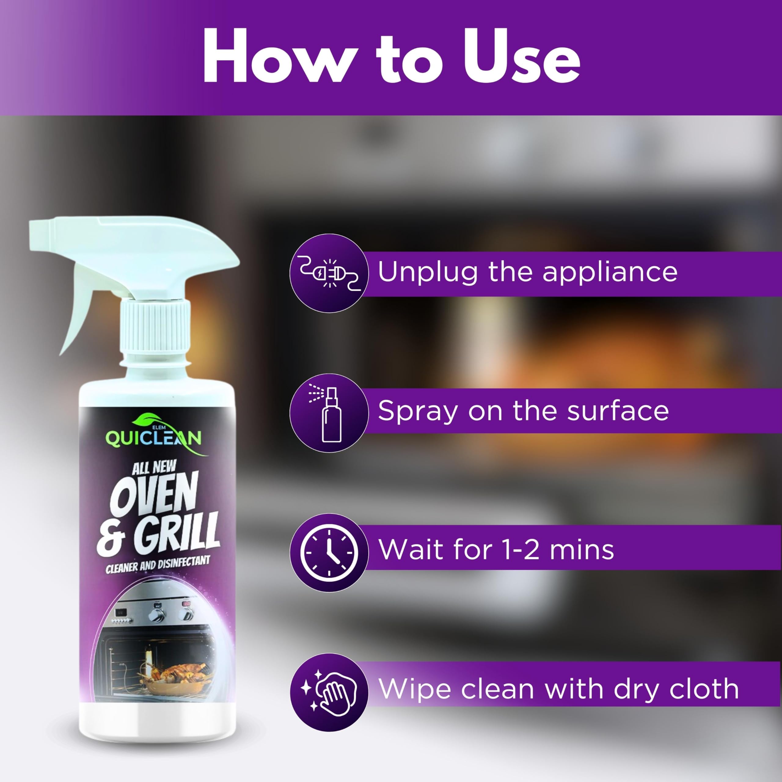 Quiclean™ All-Purpose Oven & Grill Cleaner and Disinfectant Spray - 500ML | Heavy-Duty Kitchen Degreaser | Chimney, Microwave & Grease Stain Remover | Safe for Stainless Steel & Ceramic (Pack of 1) | Perfect for Deep Cleaning Grills, Ovens & Kitchen Surfaces