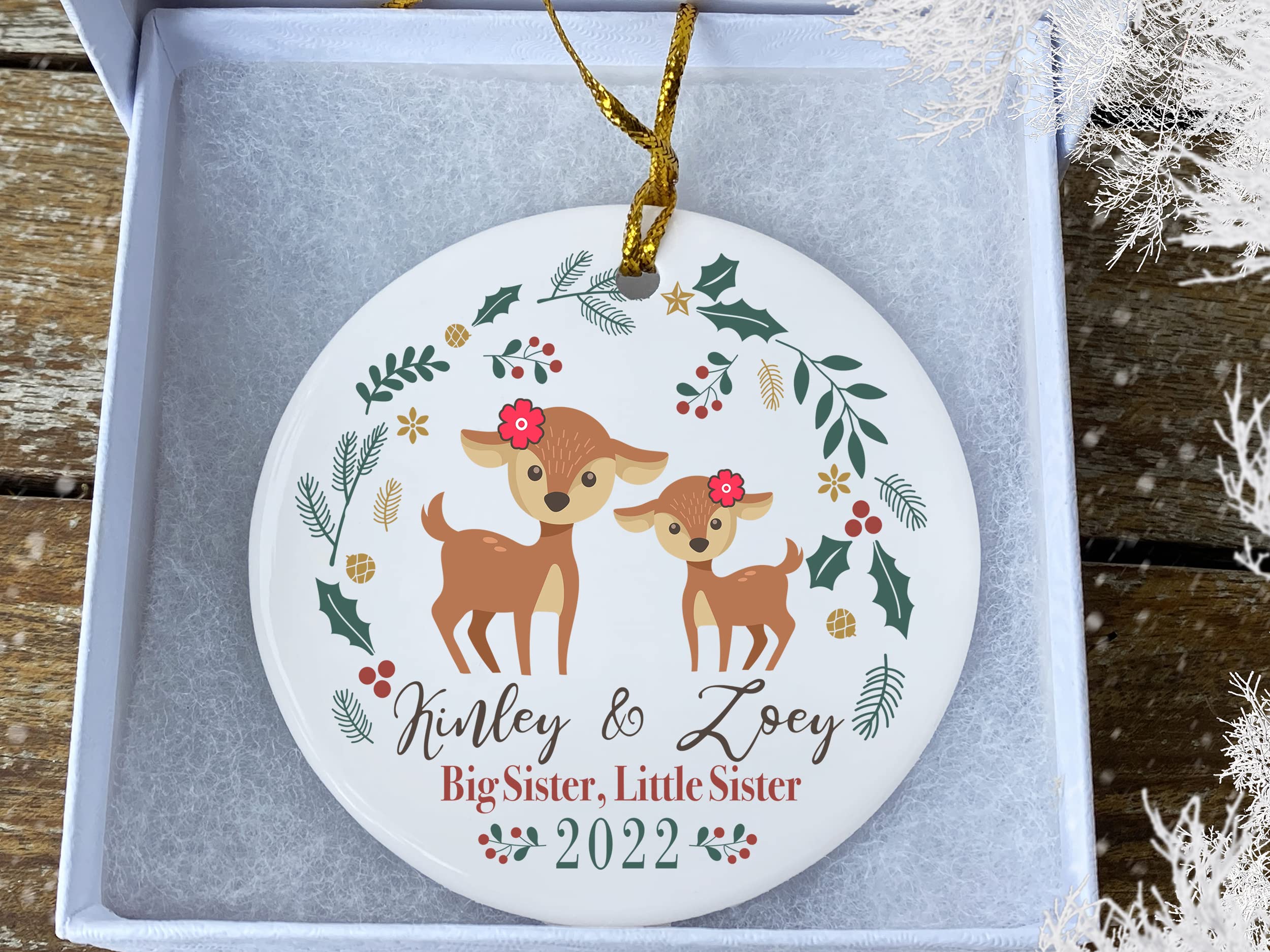 Personalized Big Sister Little Sister Christmas Tree Ornament 2023 - Custom Deer Sibling Keepsake Gift for Sisters - Perfect for Holiday Decor, Family Traditions & Sibling Bonding Moments