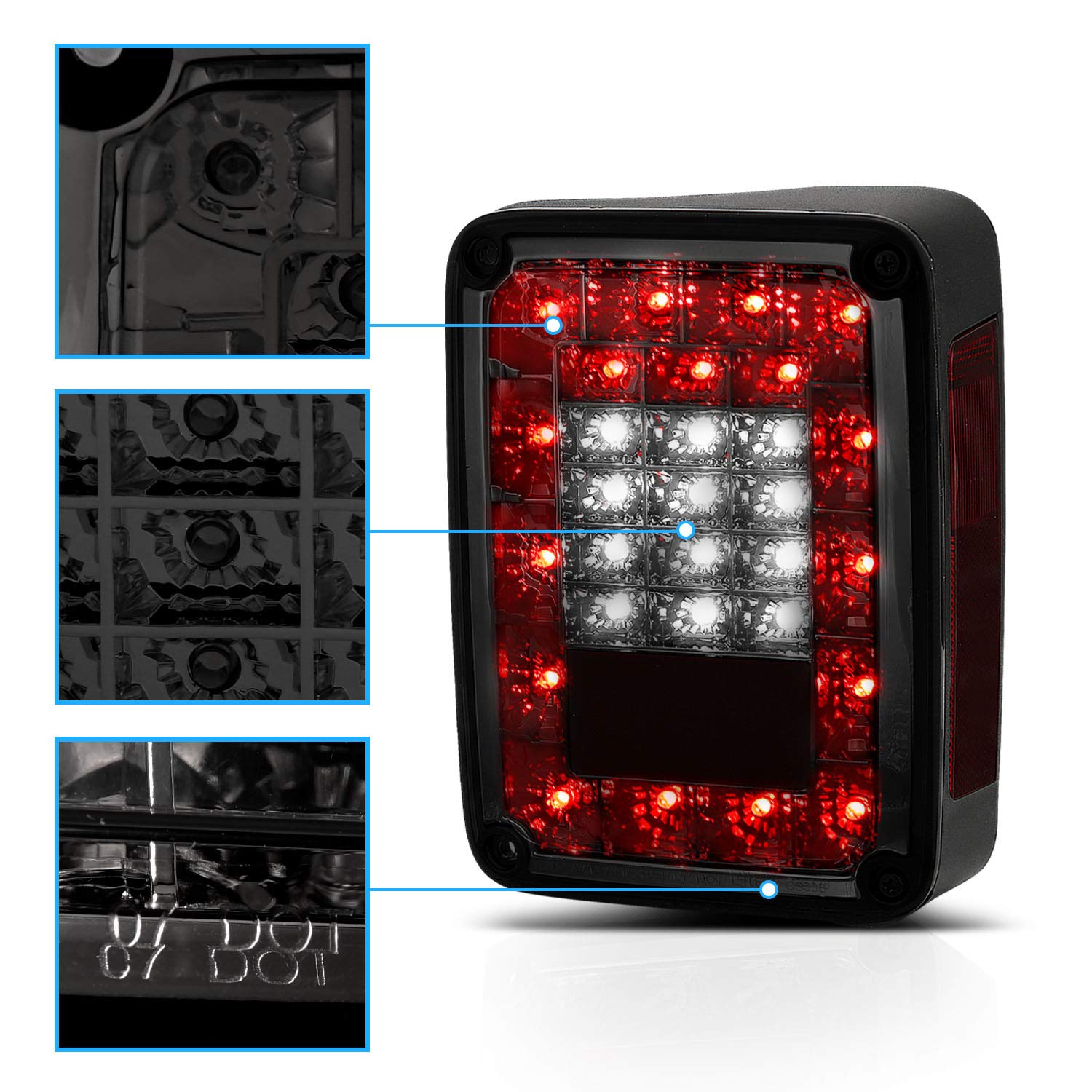 AmeriLite LED Smoke Tail Lights for Jeep Wrangler - Left & Right Side Pair - Waterproof & Durable for Off-Roading, Night Driving & Custom Jeep Builds