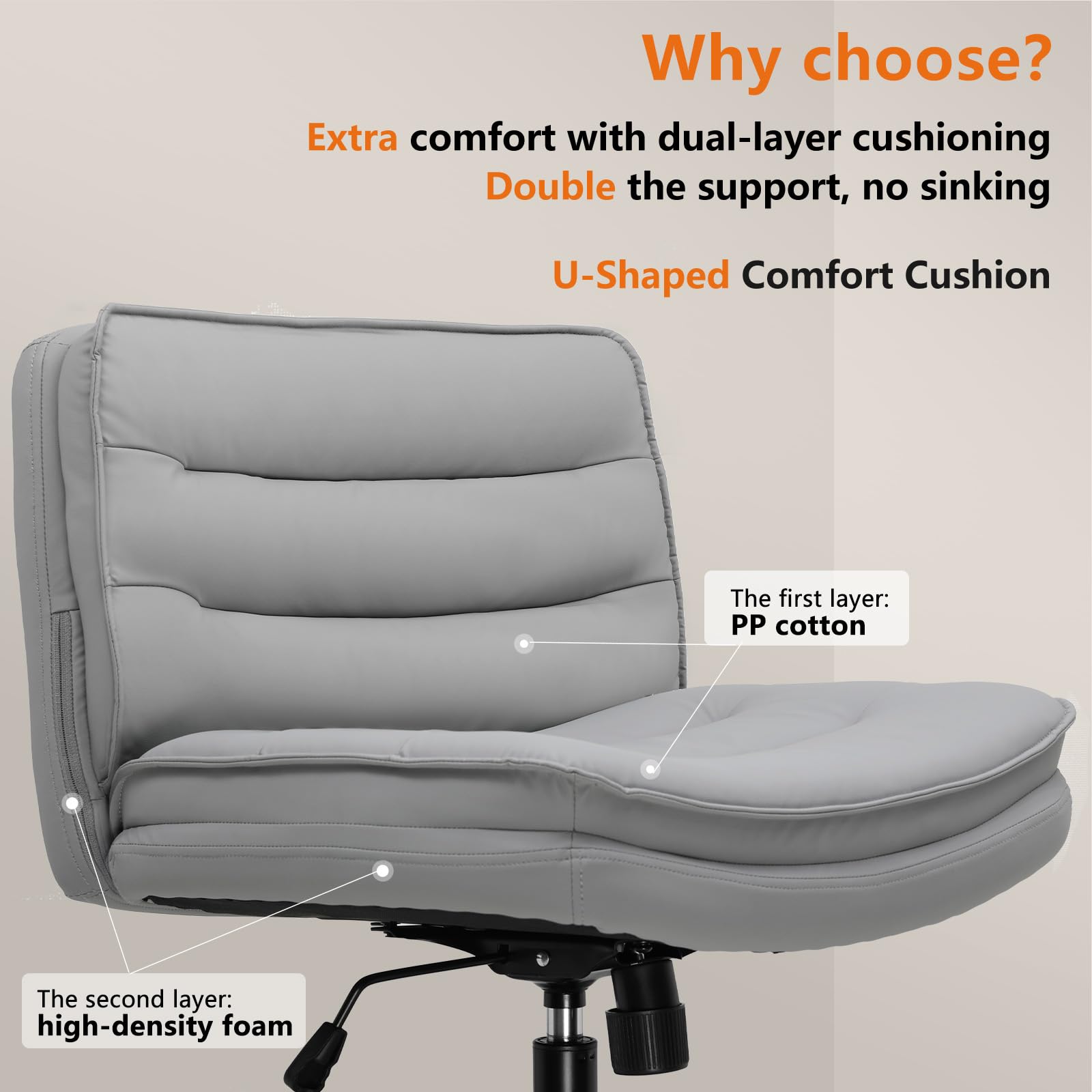 Criss Cross Legged Office Chair with Wheels - Armless Swivel Desk Chair, Wide Seat & Height Adjustable for Home Office, Computer Task, Vanity - Perfect for Cross-Legged Sitting, Work from Home & Gaming
