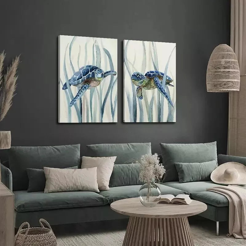 2-Piece Premium Australian-Made Canvas Wall Art - 50x75cm Framed Marine Life & Natural Flora Prints - Ready to Hang for Living Room, Bedroom, or Office Decor