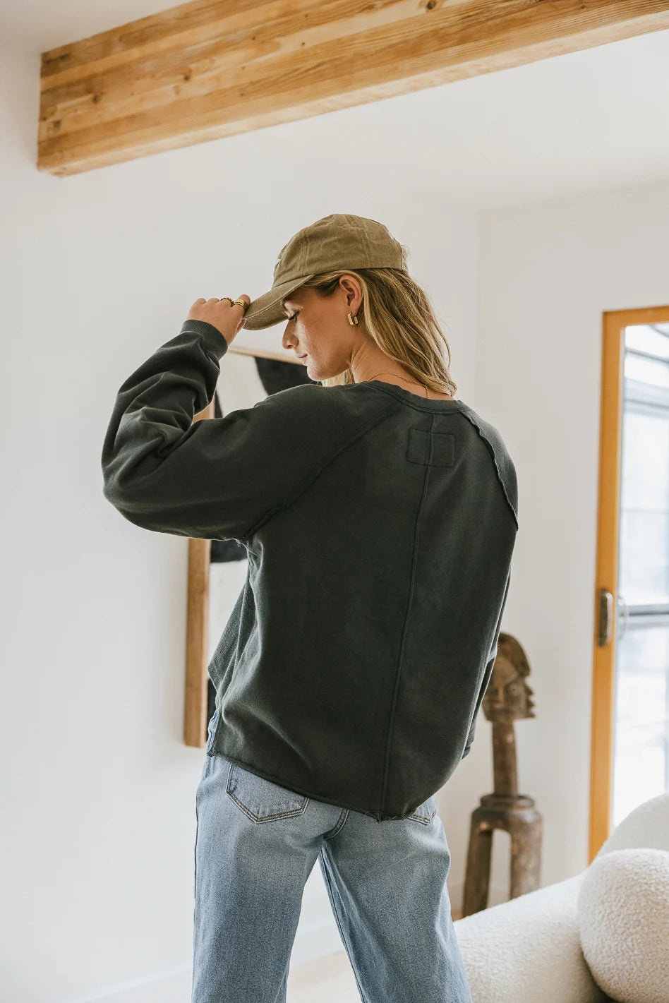 Exposed Seam Teal Sweatshirt for Women | Soft Casual Pullover | Perfect for Loungewear, Street Style & Fall Layering
