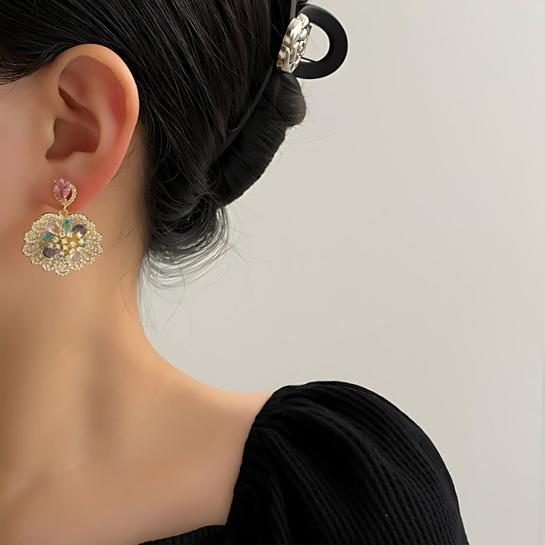 Luxury Boho Fan-Shaped Shell Flower Drop Earrings for Women | HE8640 | Perfect for Beach Weddings, Summer Parties & Boho Fashion Accessories