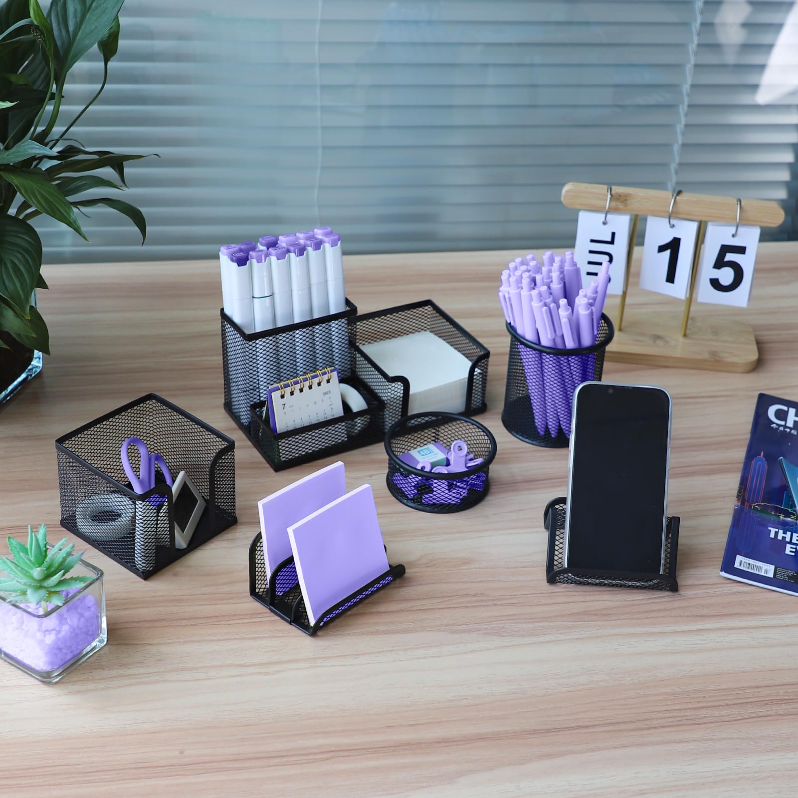 EXOFC Mesh Desk Organizer Set - Black Office Desk Accessories with Pen Holder & Paper Clip Holder, School & Home Office Supplies Caddy | Perfect for Workspace Organization, Study Desk & Remote Work Setup