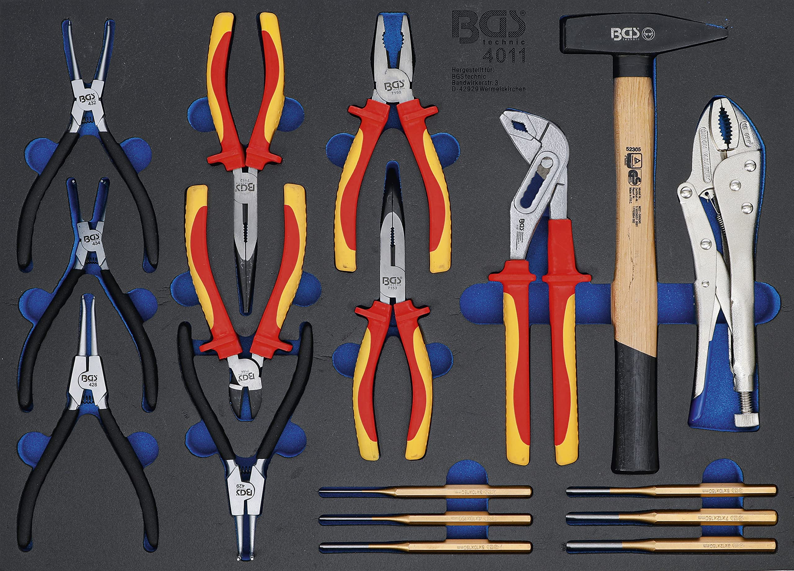 BGS 4011 17-Piece Professional Tool Set - Pliers, Parallel Pin Punch, Hammer & Tool Tray | Perfect for Automotive Repair, Home Improvement & DIY Projects