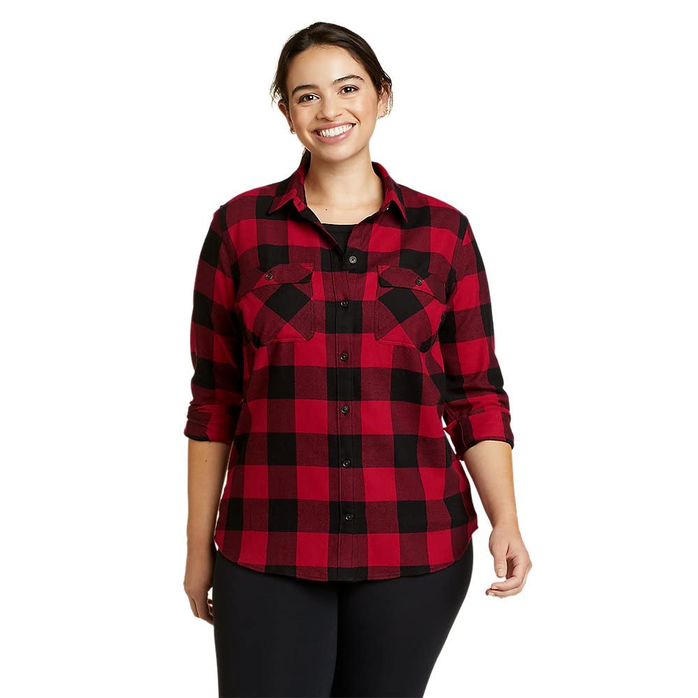 Eddie Bauer Women's Firelight Flannel Shirt - Soft & Warm Plaid Button-Up for Outdoor Adventures, Camping & Fall Fashion
