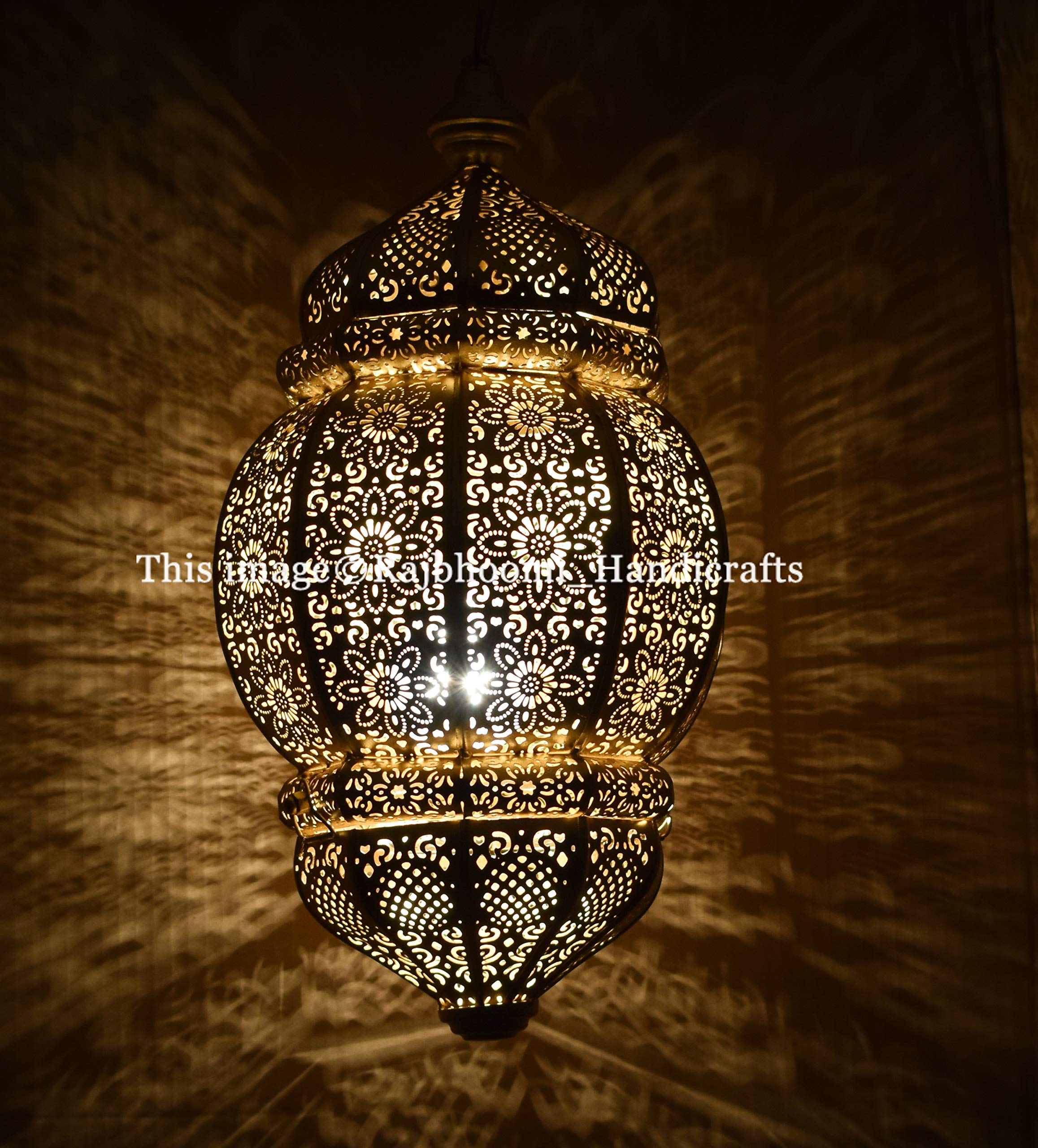 Modern Turkish Vintage Moroccan Ceiling Light - Antique Black & Gold Hanging Lantern Pendant for Home Decor | Oriental Arabian Style Lighting for Living Room, Bedroom & Dining Area