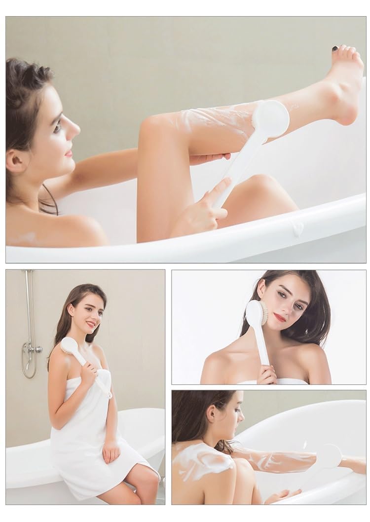 KitchenFest® Long Handle Nylon Bath Brush for Exfoliating & Cleansing - Soft Bristles for Gentle Skin Care - Perfect for Shower, Bath & Spa - Multicolor (Large, 1 Pack)