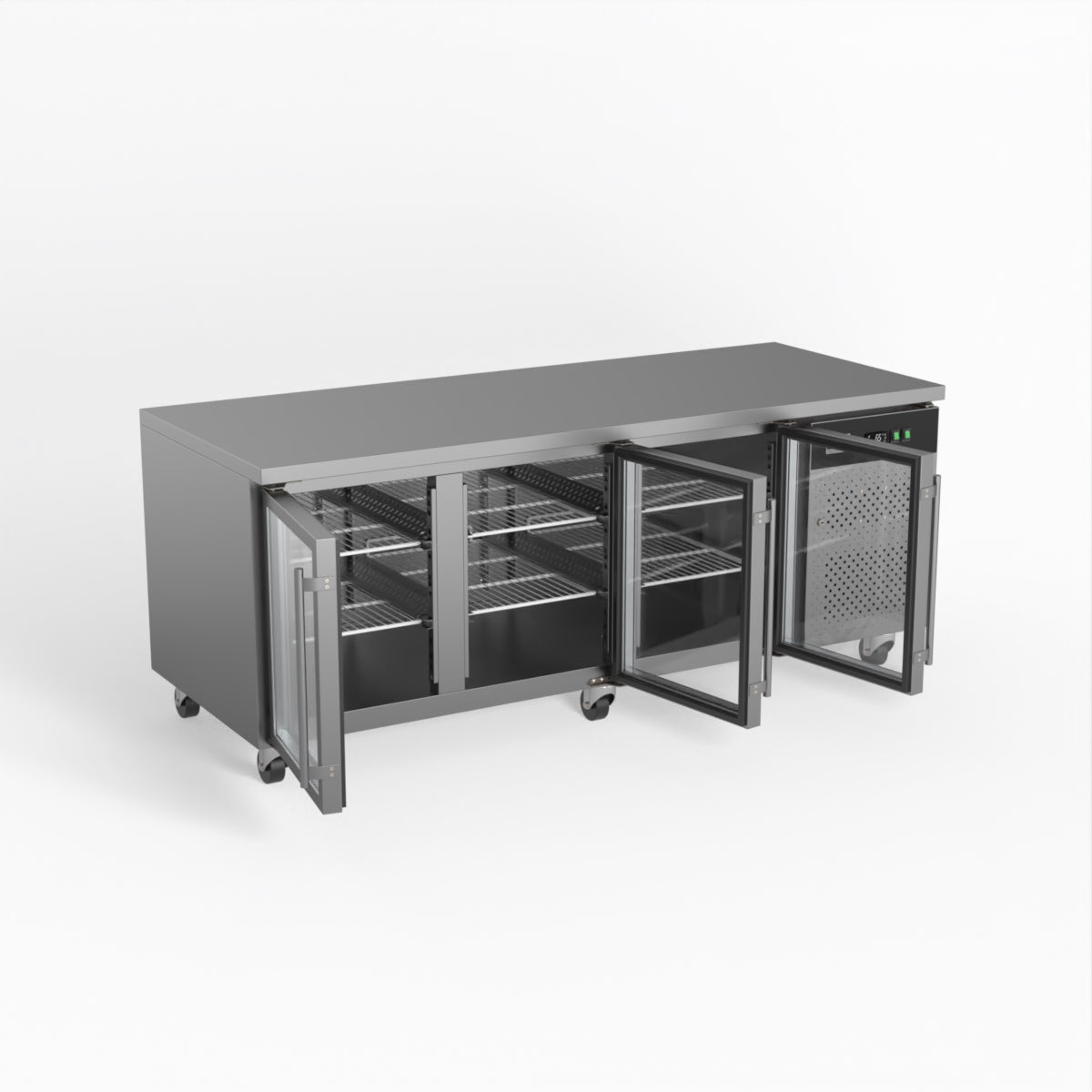 Commercial Glass Door Refrigerator - 3 Door Under Counter Display Fridge with 800mm Depth for Restaurants, Cafes & Retail Stores