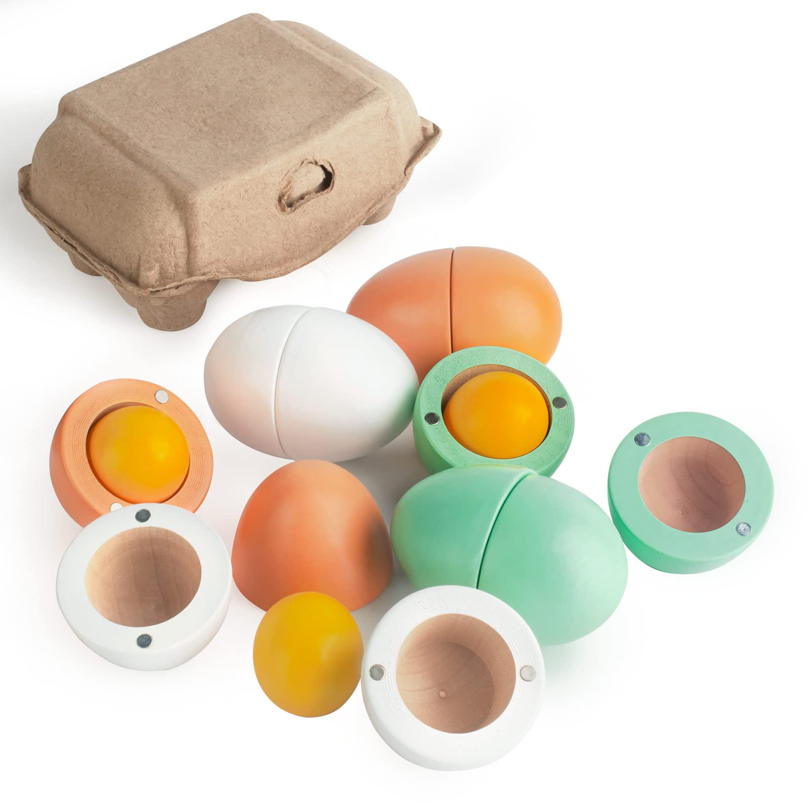 WHOHOLL Wooden Easter Play Eggs Toy - Magnetic Separable Yolk, Durable Wooden Play Food Set for Kids Kitchen, Pretend Play Kitchen Accessories for Toddlers (Boys & Girls) - Perfect for Easter Gifts, Birthday Presents & Montessori Learning Activities
