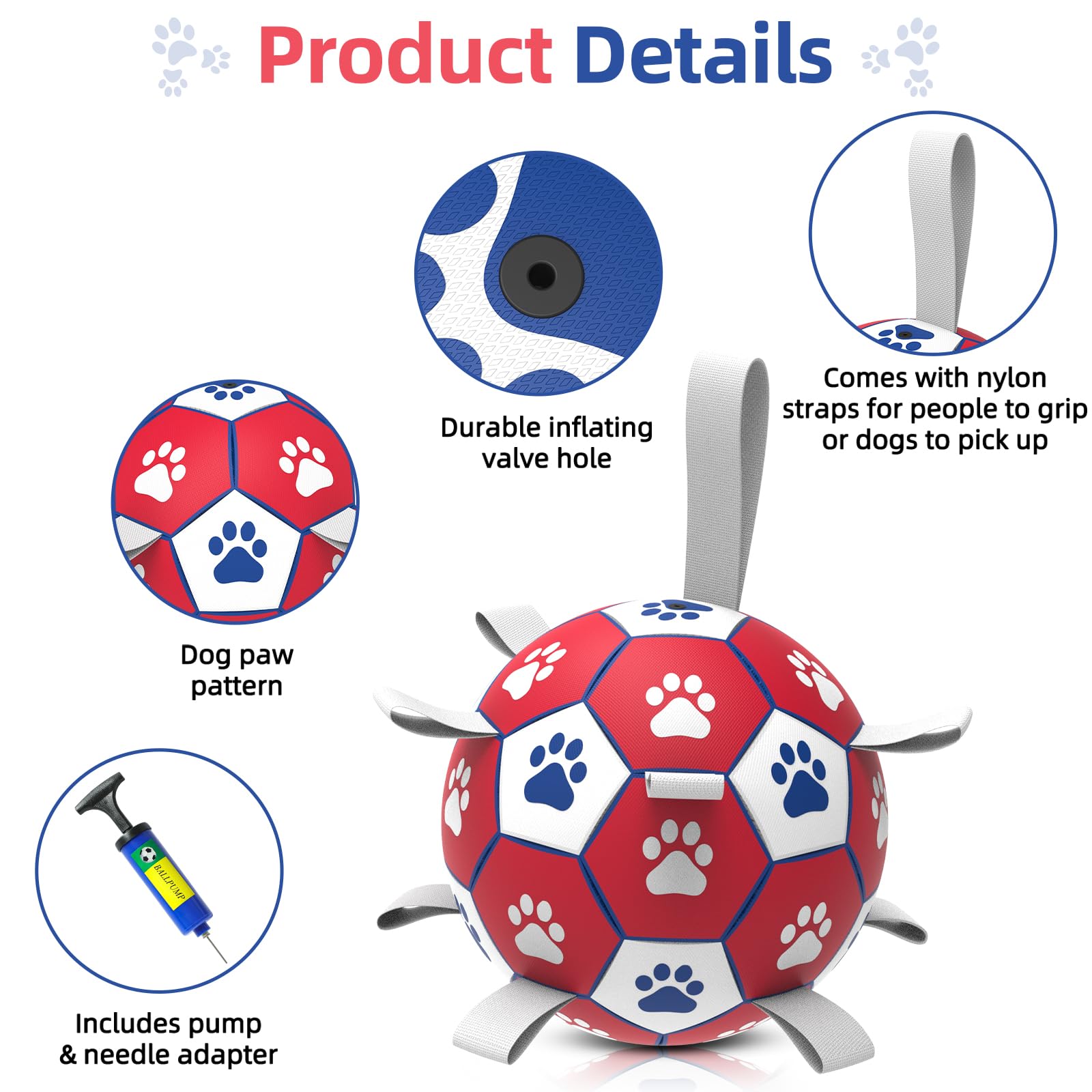 Durable 6-Inch Dog Soccer Ball with 9 Nylon Straps - Interactive Tug of War Toy for Small & Medium Dogs - Indoor/Outdoor Play - Perfect Birthday Gift for Pets | Great for Fetch, Training & Playtime in Backyard or Park