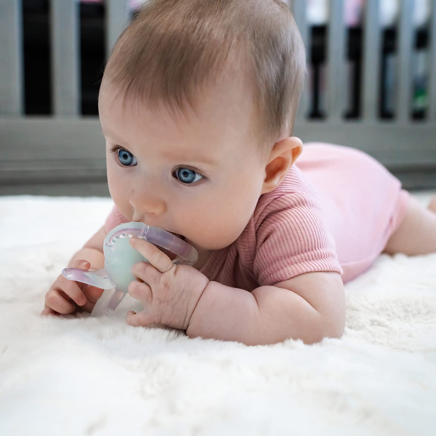 BPA-Free Baby Teething Toys for 0-6 Months - Soft Freezable Rattle Teether & Toothbrush - CPSIA Certified, Food Grade Silicone - Dishwasher & Freezer Safe - Soothe Sore Gums During Playtime & Bedtime