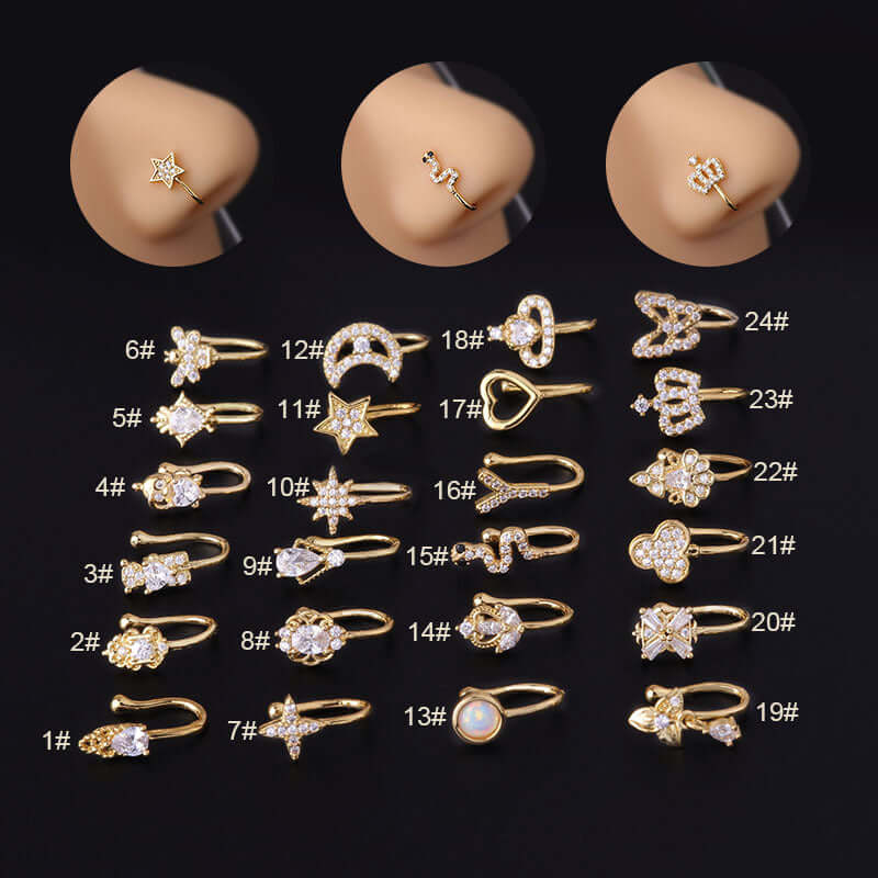 18K Gold Plated Fake Nose Ring - No Piercing Clip On Nose Jewelry for Women | HSPJ675 | Perfect for Parties, Cosplay and Everyday Fashion Accessories