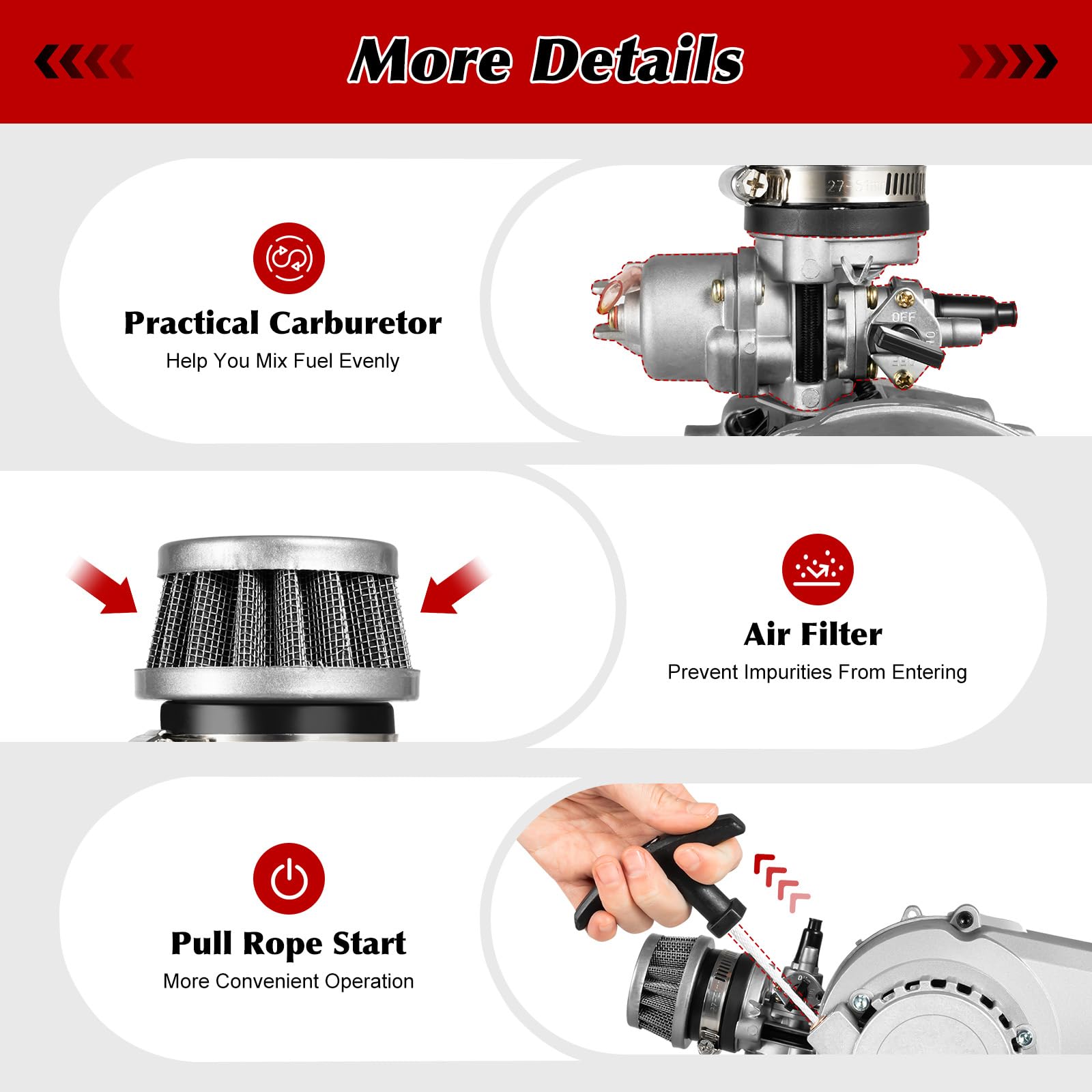 49cc 2 Stroke Gas Bicycle Engine Kit - Motorized Bike Conversion Kit for Adults - Fits Pocket Bikes & Mini Dirt Bikes - Gasoline Petrol Motor Upgrade (Silver/Black) - Perfect for Commuting, Off-Road Adventures & DIY Bike Projects