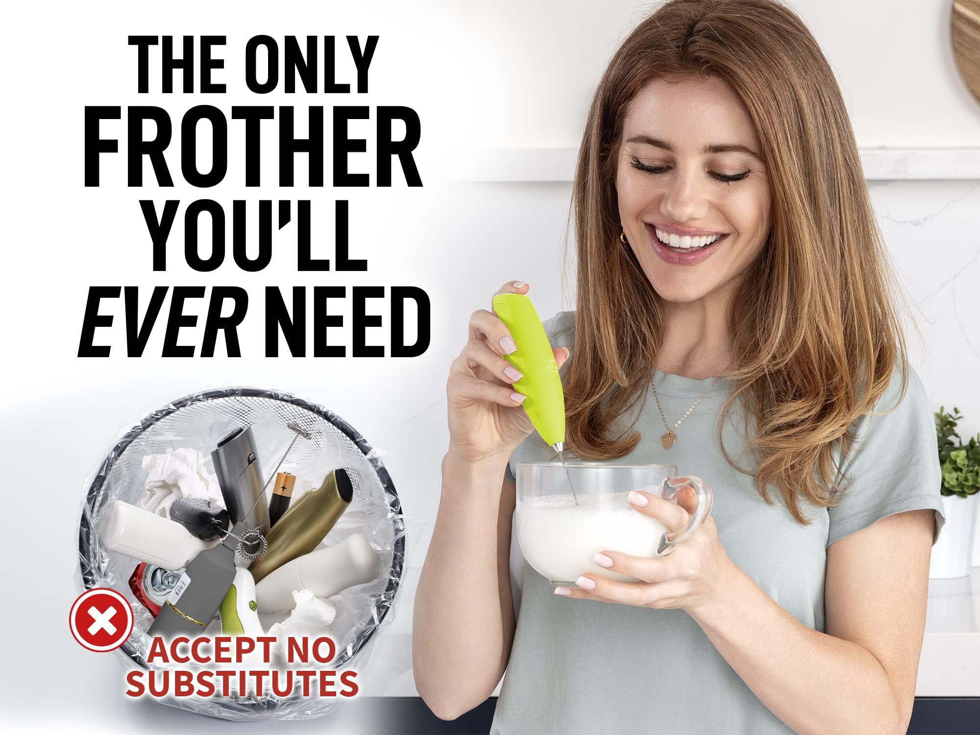 Premium Handheld Milk Frother for Coffee - Upgraded Titanium Motor Electric Whisk, Latte & Cappuccino Foamer, Mini Mixer for Matcha, Hot Chocolate & Frappe - Lime Green - Perfect for Home Baristas & Coffee Lovers