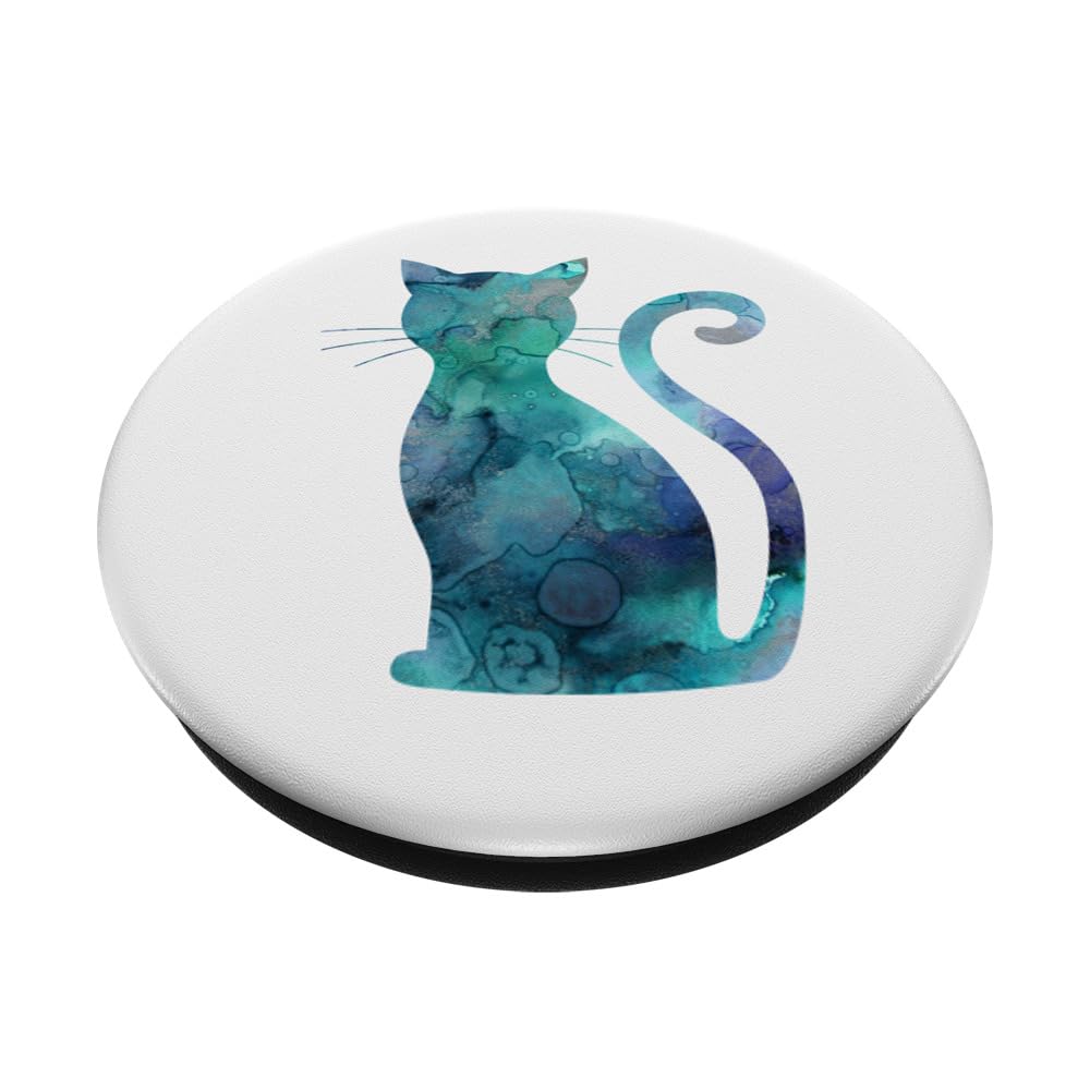 Cat Mint Teal Watercolor PopSocket Swappable Grip for Phones & Tablets - Perfect for Home, Office, and Travel Use