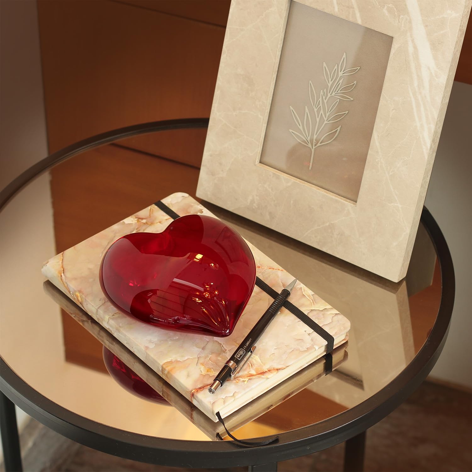 Hand Blown Murano-Style Big Red Heart Glass Paperweight - Cá d'Oro Art Glass Decoration for Home Office Desk, Gift for Valentine's Day & Anniversary